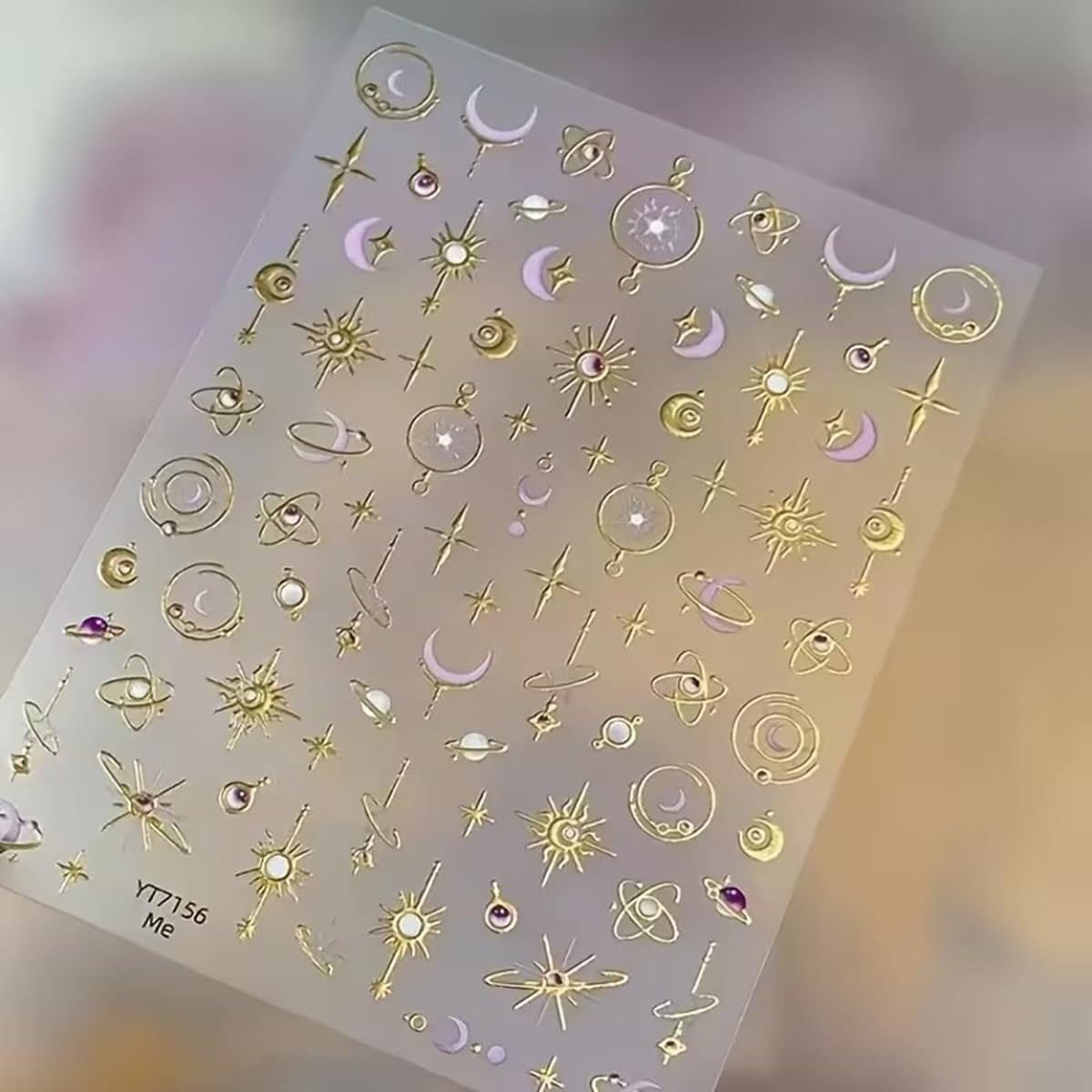 Star Moon Nail Stickers 5D Embossed Golden Planet Nail Art Decals 1PCS Purple& Golden Sun Stars Moons Planets Design 3D Self-Adhesive Nail Art Decorations Supplies Manicure Sliders for Women Girls