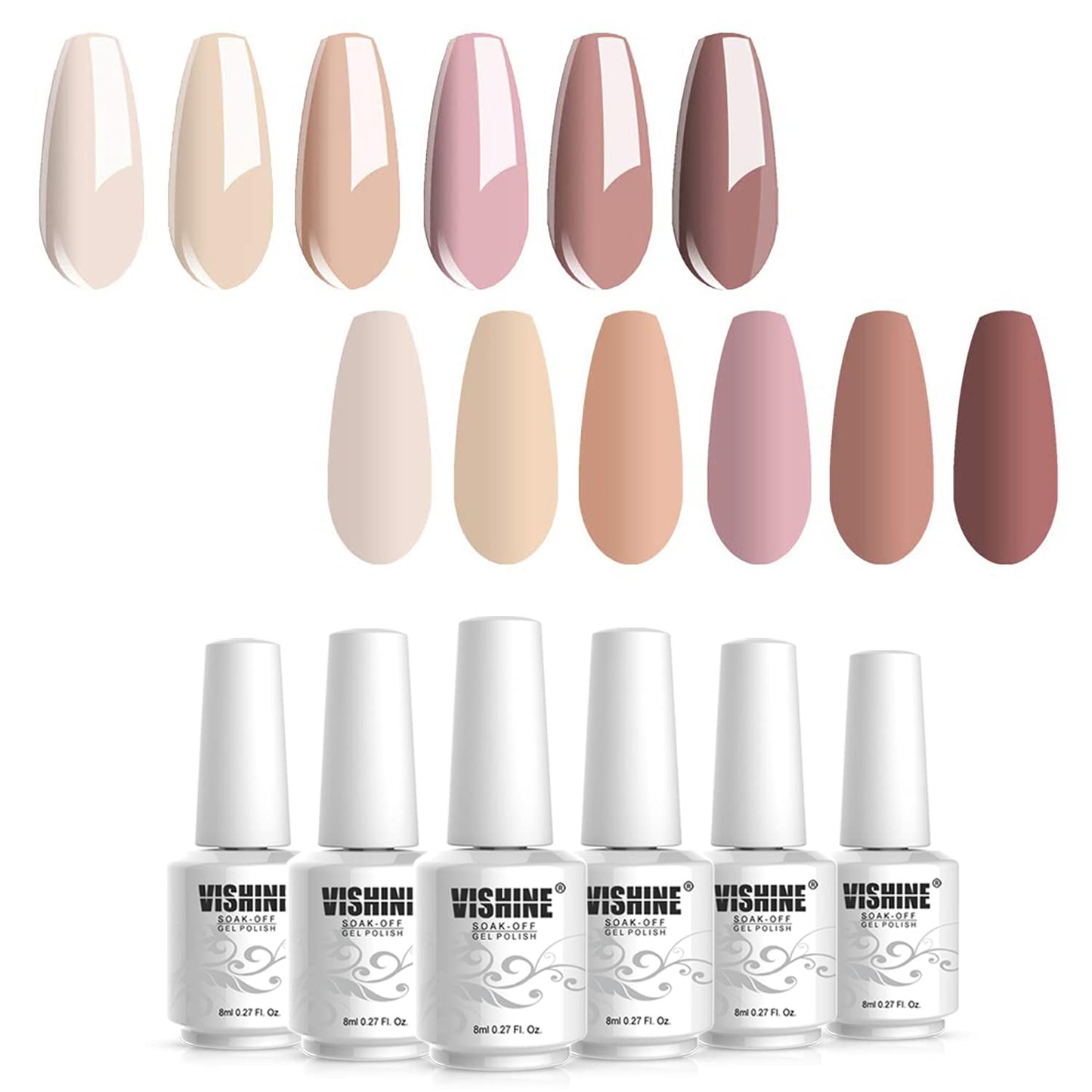 Vishine Gel Nail Polish Set Nude Serises Colection Daily Colour 8MLSoak Off Nail Gel Polish with Gift Box, UV LED Lamp Required for Nail Slaon Home Manicure Gel Nail Kit