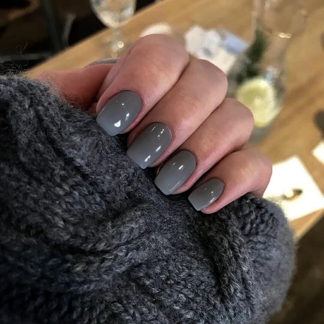 KQueenest Short Press on Nails Square Grey Nails Set, Dark Color Fake Nails Gel Nails Press Ons, Acrylic Nails Short Coffin Small Glue on Nails for Women in 24 Pcs