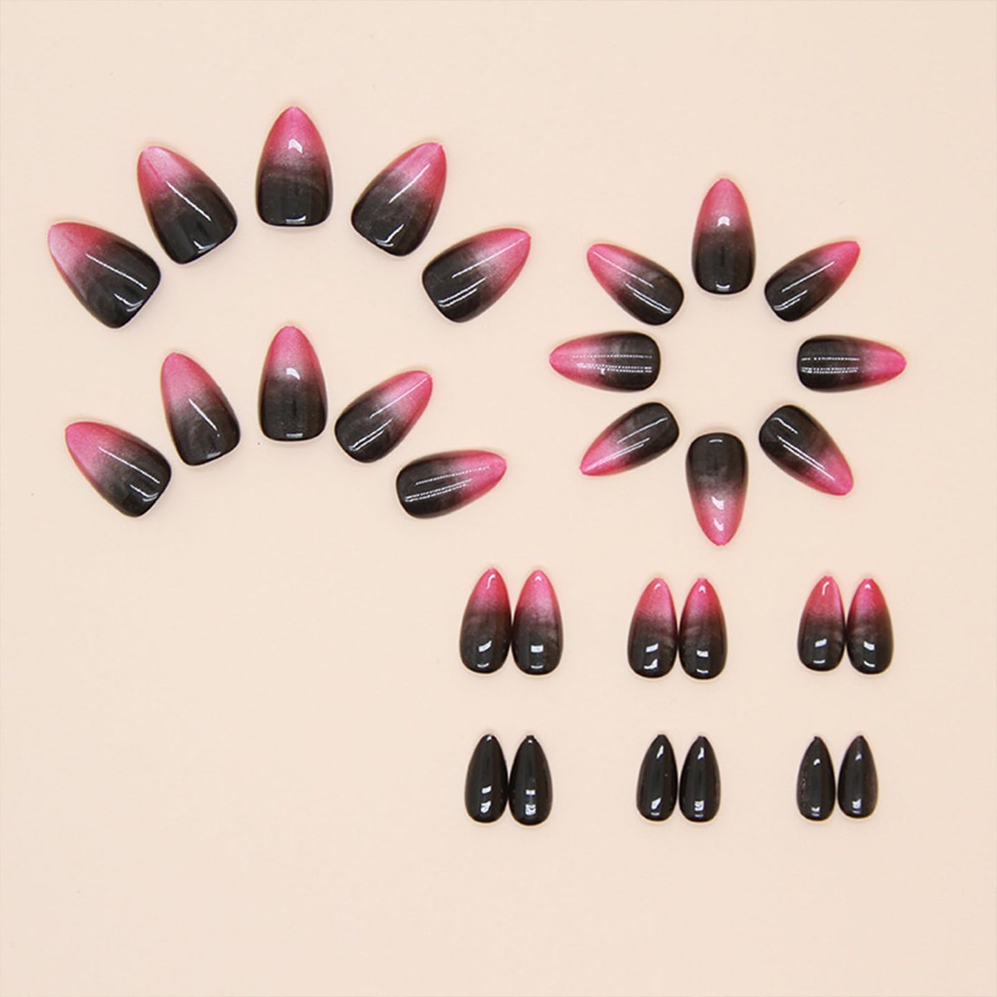 Red Press on Nails Almond Short Fake Nails with Designs Ombre Red Black False Nails Press ons Glossy Full Cover Acrylic Glue on Nails Cute Artificial Stick on Nail for Women Manicure 24Pcs