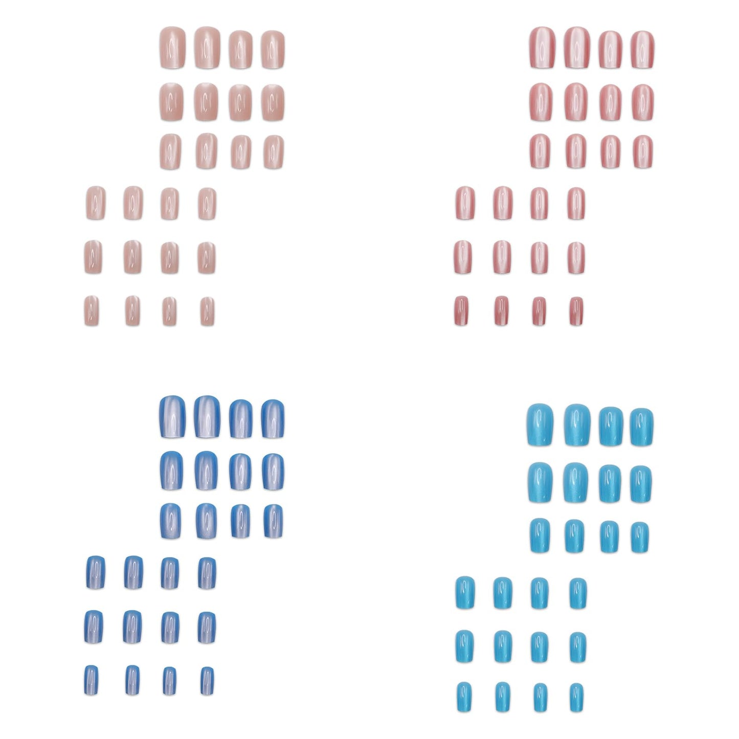 KKUUOO 4 Color Press on Nails, 96Pcs Medium Square Fake Nails, Glitter Press on Nails, Full Cover Glossy Acrylic Nails, Gradient False Nails, Stick on Nails for Women Girls (Cyan Blue Pink Nude Color)