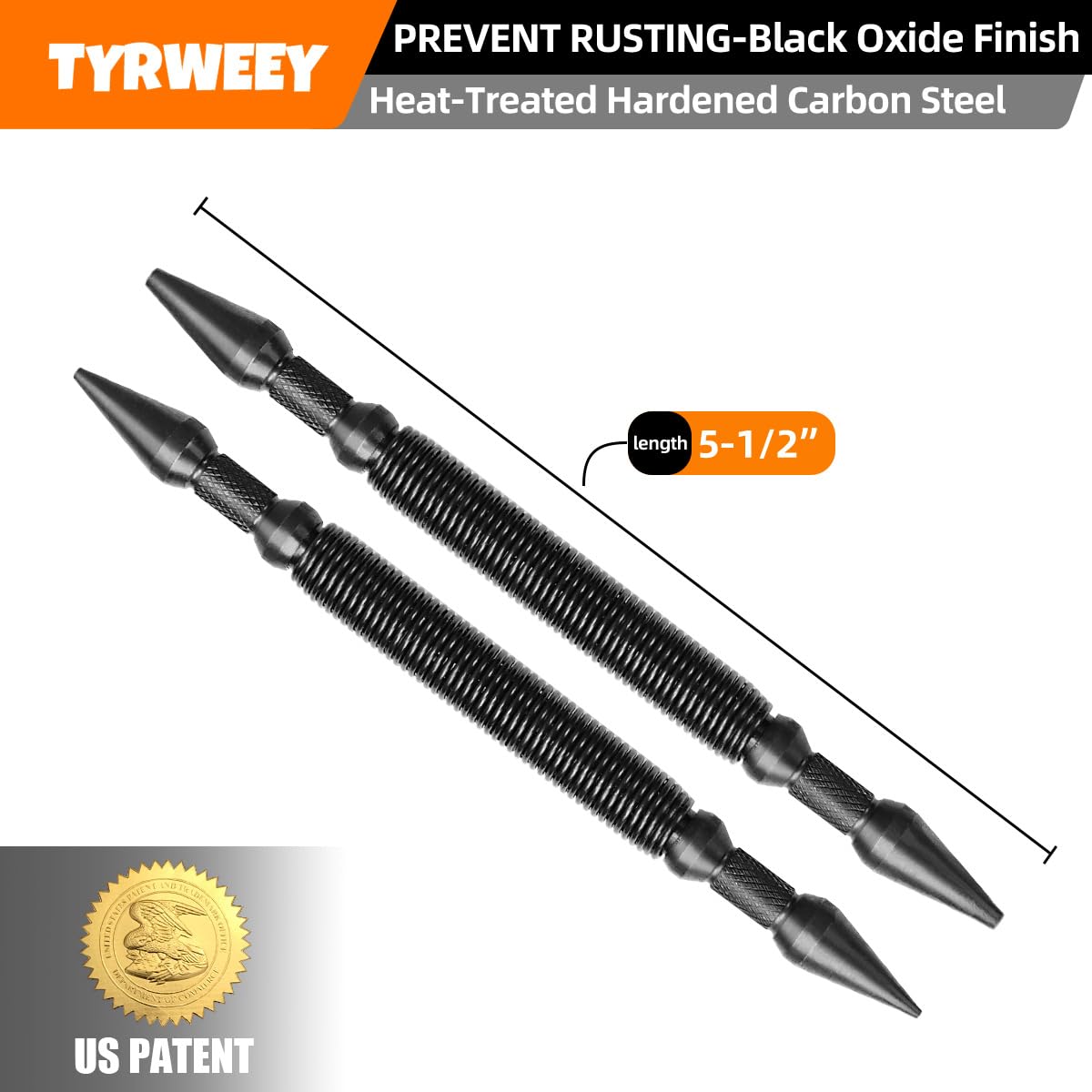 TYRWEEY 2-Piece Nail Setter Dual Head NailSet, Dual Head Nail Setter, Spring Loaded Center Hole Punch, Hand Tool for Metal or Wood features 1/16-in, 1/32-in, 1/8-in, 3/32-in
