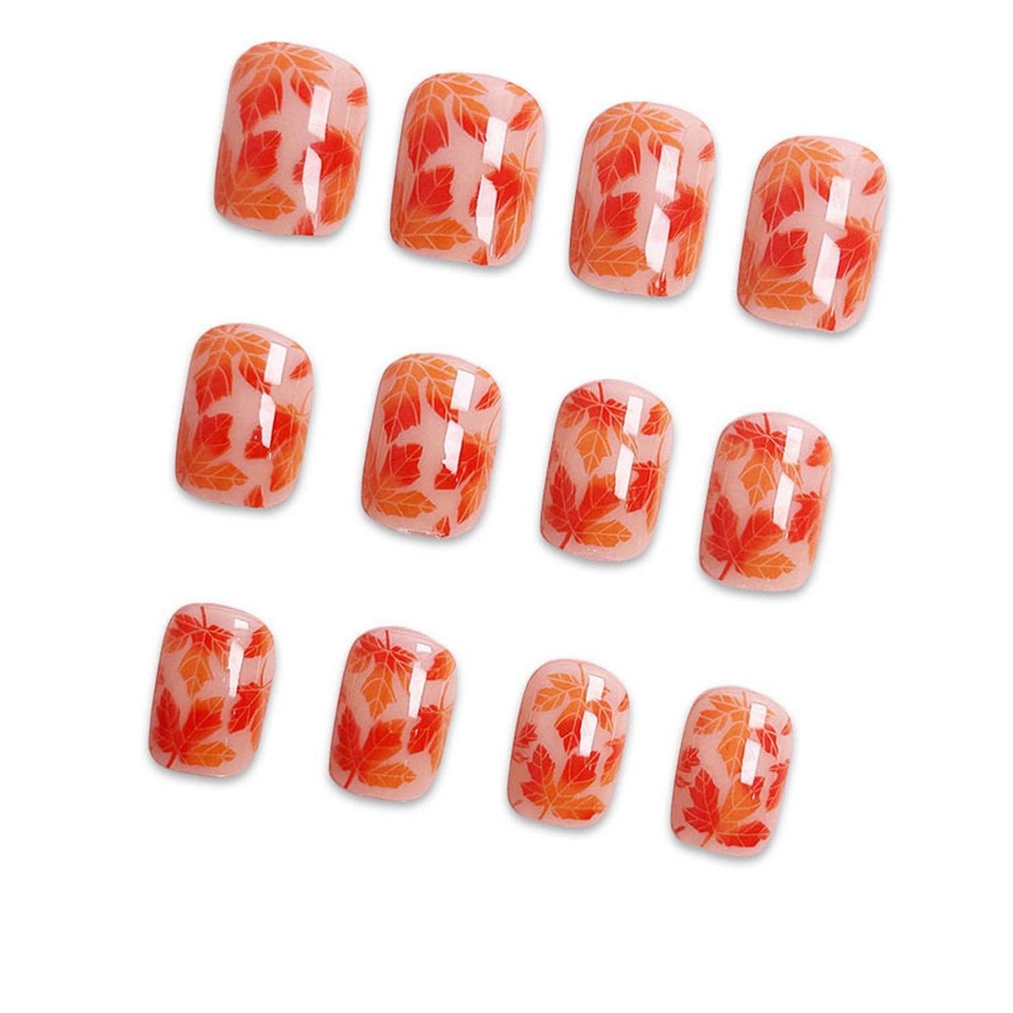 Fall Press on Nail Short Square Fake Nails Red Maple Leave Acrylic Stick on Nails Glossy Full Cover Autumn False Nails Reusable Thanksgiving Press ones Manicure for Women Girls Nail Supplies24pcs