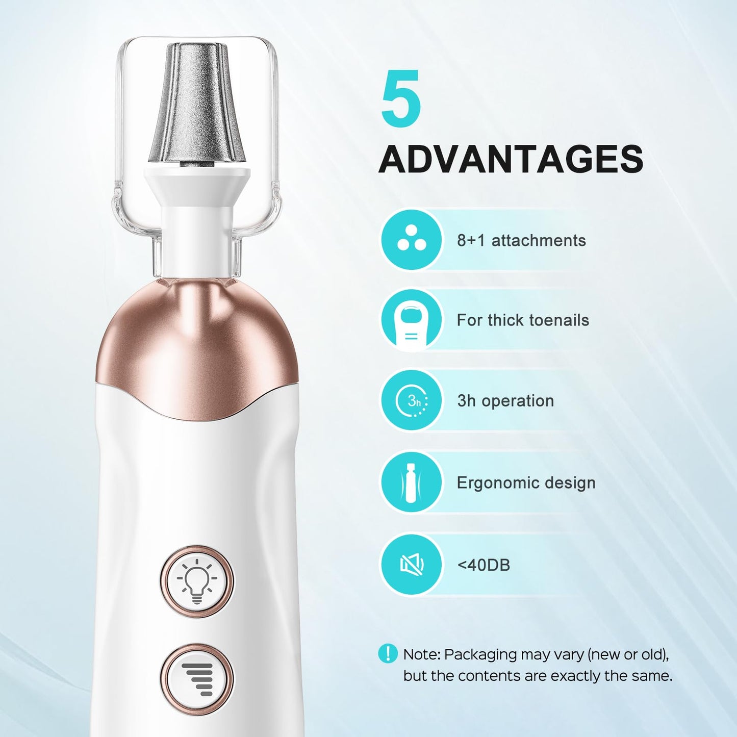 COSLUS C30 Professional Manicure Pedicure Kit: 5 in 1 Electric Nail File Set Toenail Grinder, 5 Speed Cordless Nail Drill for Thick Nail Toenail Cuticle, Hand Feet Trimmer Buffer for Women Men Baby