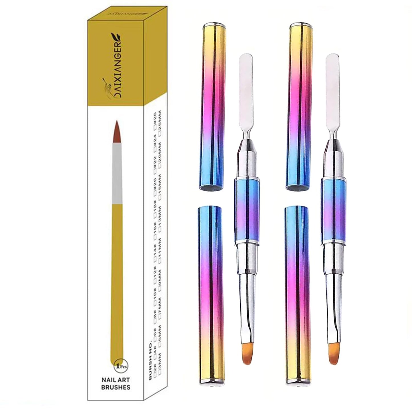 2Pcs Dual-Ended Gel Nail Brush & Nail Spatula, Colorful 2-in-1 Polygel Nail Brush, Professional Gel Nail Brushes for Acrylic & Builder Gel, Nail Art Brushes Manicure Tools for Gel Polish Nail Design