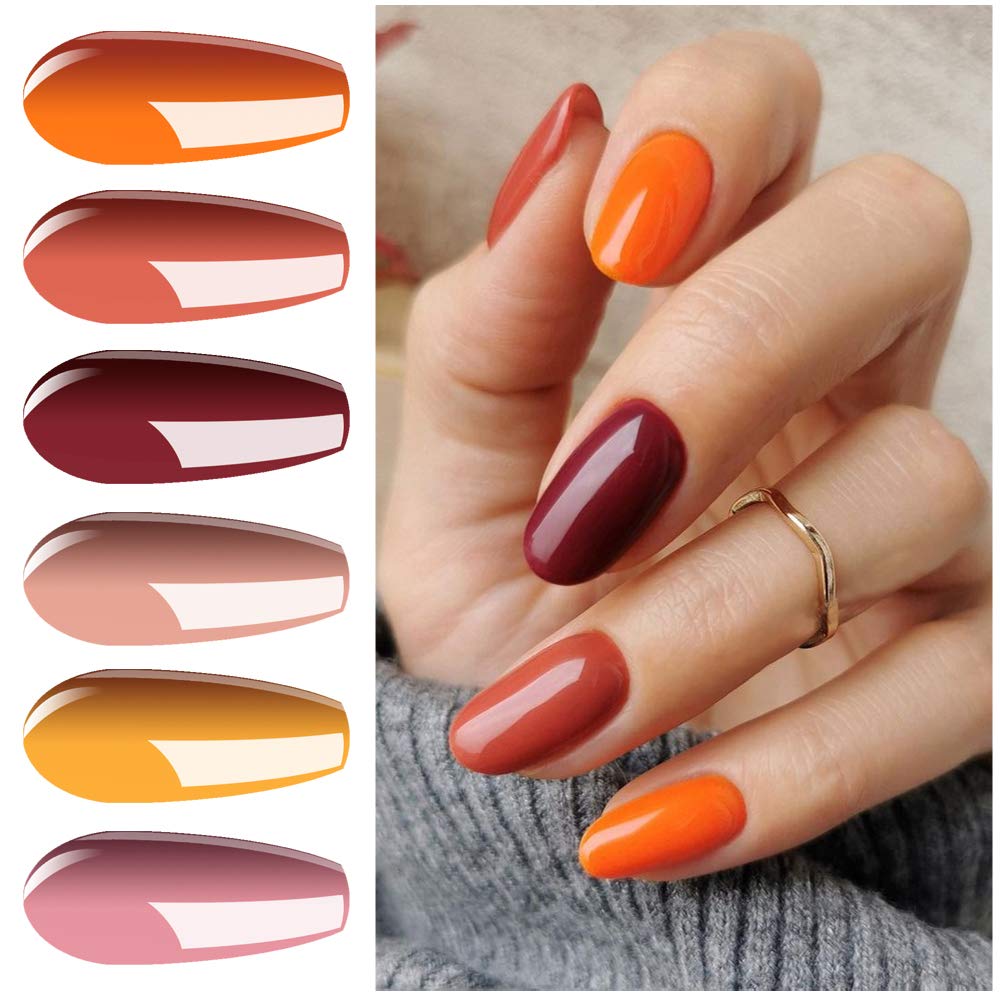 Vishine 12 Pcs Gel Nail Polish Kit, Orange Yellow Red Purple Gel Nail Polish Set Colors Collection Soak off LED Nail Lamp Base Top Coat & Matte Top Coat Gel Nail Kit 8ml