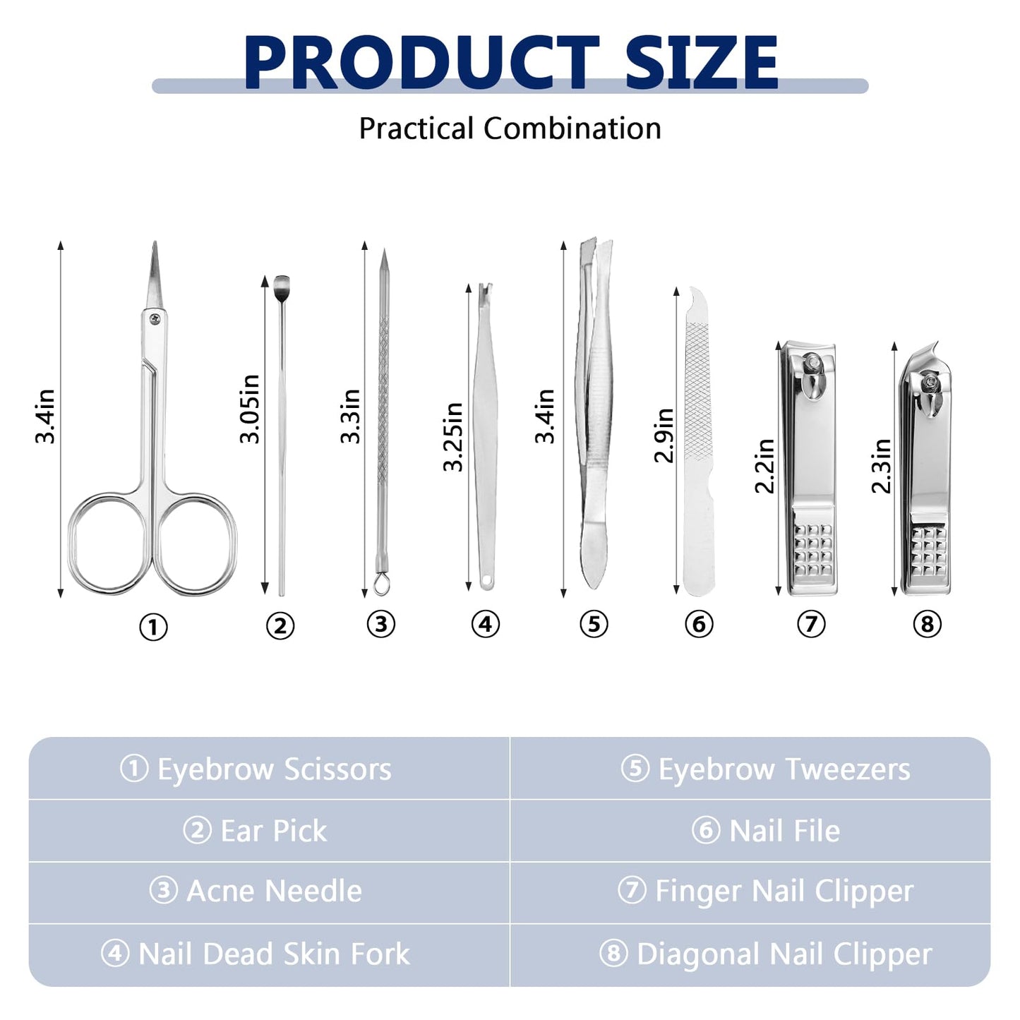 Lasnten 100 Bulk Nail Clipper Set Bulk Manicure Kit Stainless Steel Pedicure Professional Nail Care Kit with Travel Case Portable Grooming for Husband Men Women Family(Black,8 in 1)