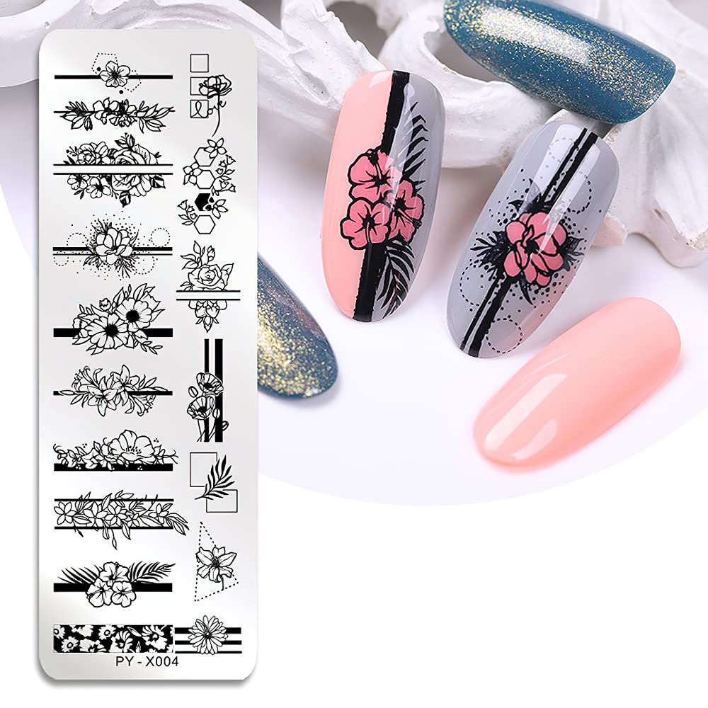 Stamping Plates Nail Art Set Flower Minimalist Geometric Lines Leaves Pattern Theme Image DIY Nail Art Stamp Plate Stamper Kit 6Pcs