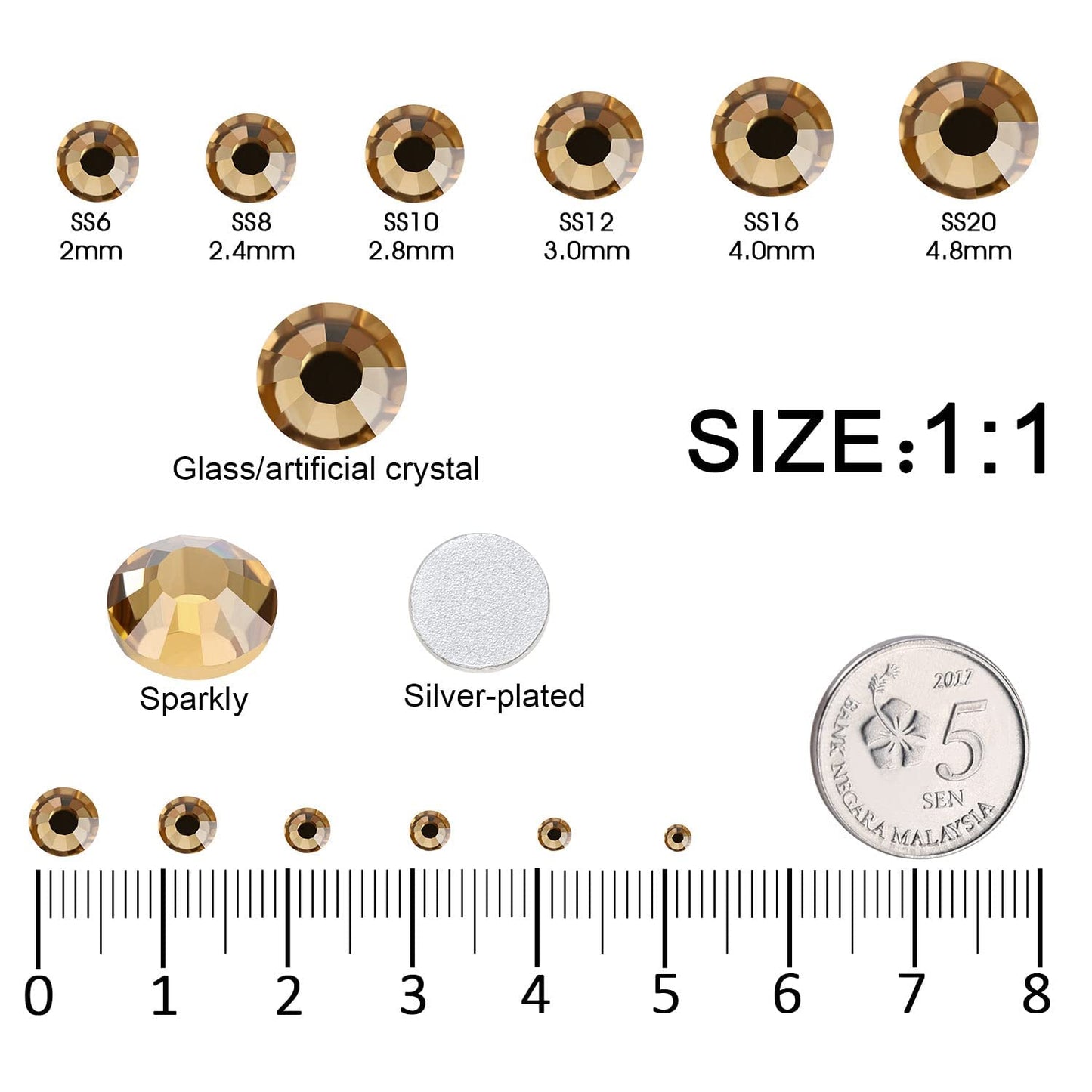 Meibite Brown Glass Flatback Rhinestones for Nails, Crafts & Clothes – 4240PCS 6 Sizes (SS6–SS20) Crystal Gems Kit with Tweezers & Picker, Non Hotfix DIY Rhinestones for Tumblers, Shoes, Nail Art