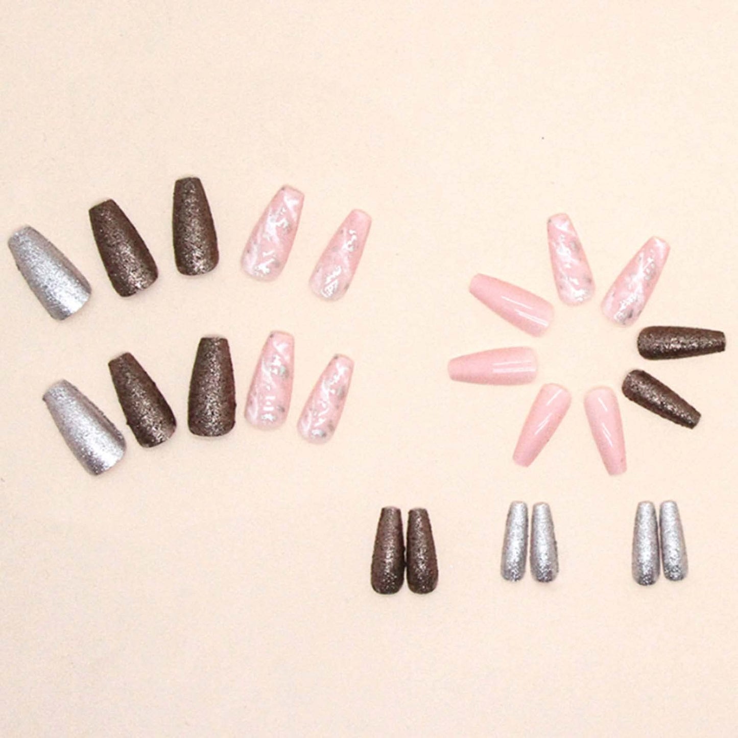 YoYoee Long Coffin False Nails Marble Nails Press on Nails Bling Fake Nails Acrylic Ballerina Nails Tips for Women and Girls 24PCS