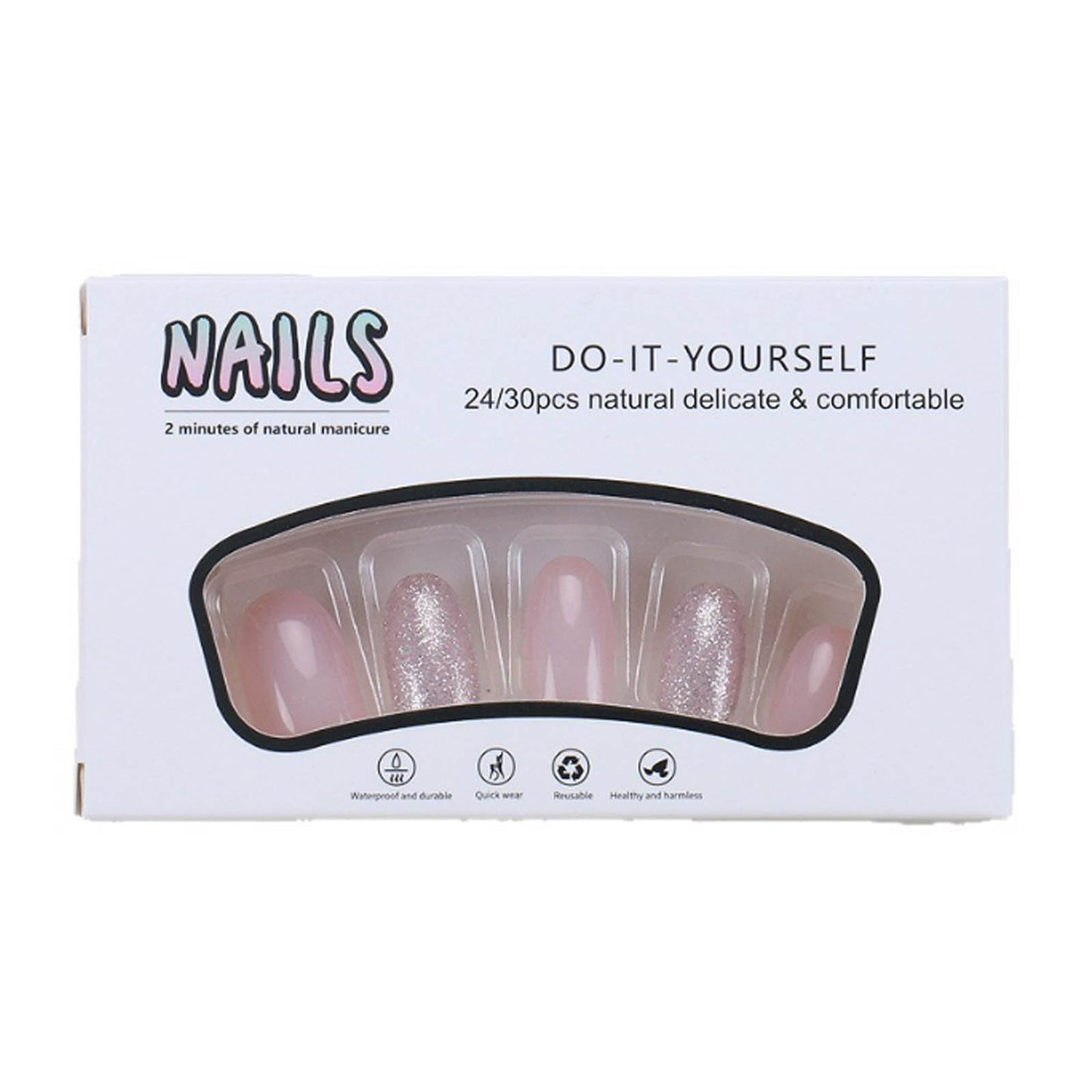 Hkanlre Fake Nails Bling Tips Full Cover Almond False Medium Nails Gradient Press on Nails for Women 24PCS