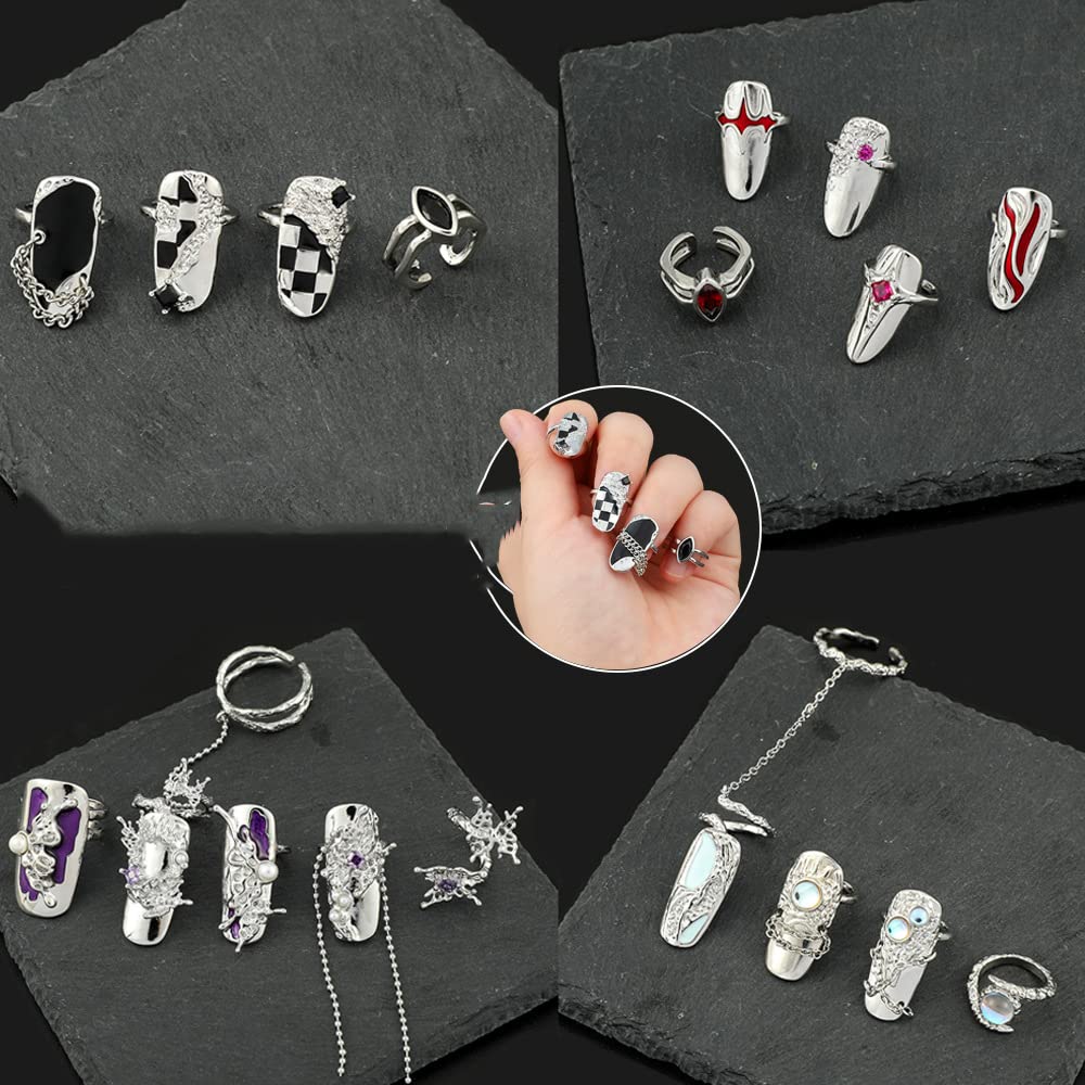 5Pcs Finger Tip Nail Rings for Women, Adjustable Opening Nail Art Charms Accessories, Finger Tip Ring Claw Rings Nail, Irregular Fingertip Nail Armor Ring Punk Jewelry Set (Blue)