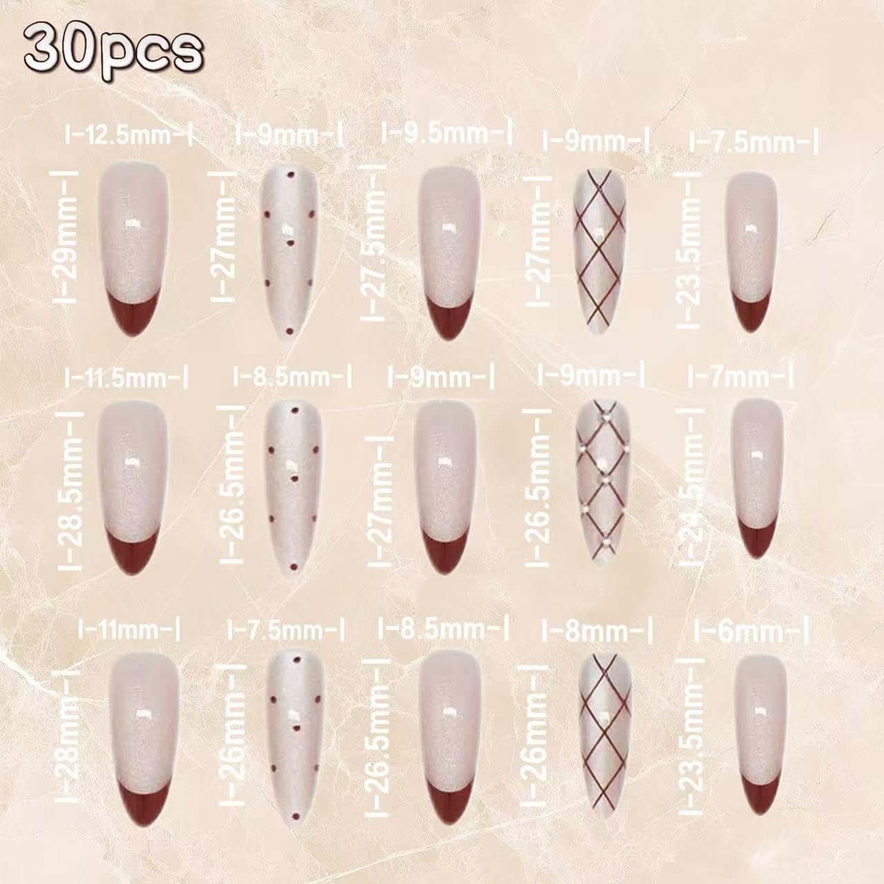 C.Z.Z.T.T.NAILS Press On Nails,Long Almond Red Glitter French Fake Nails for Women,30pcs with Jelly Glue,Reusable, Perfect for Holiday Parties or Gifts