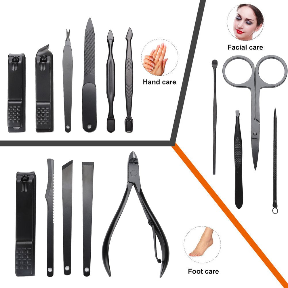 15 in 1 Nail Clippers Set, Portable Manicure Pedicure Kit with Luxurious Travel Case, Stainless Steel Fingernail and Toenail Clipper Cutters, Nail Care Kit for Men Women (Red)