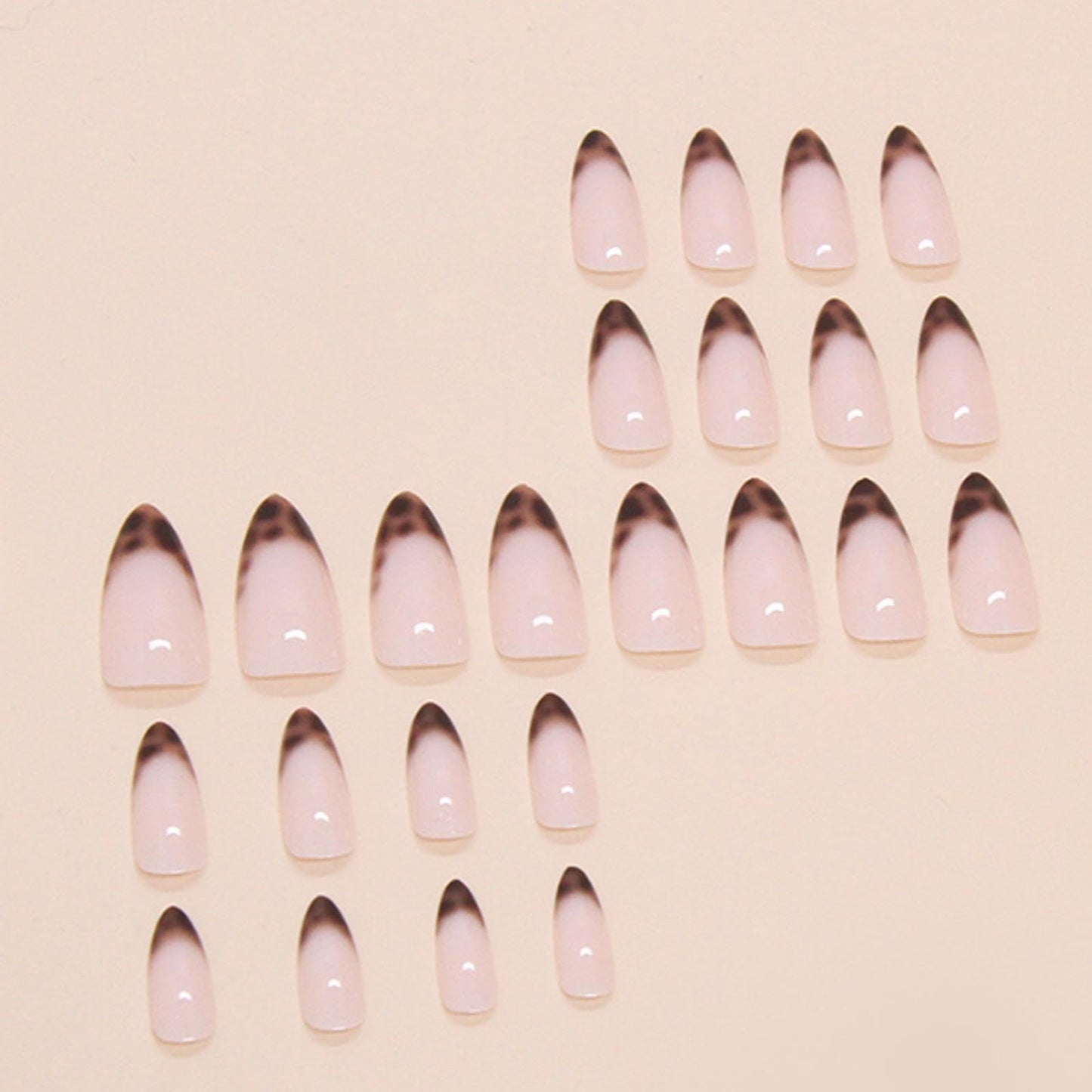 Hkanlre Leopard Print Press on Nails Nude Medium Fake French Nails Tips Full Cover Almond False Nails for Women 24PCS