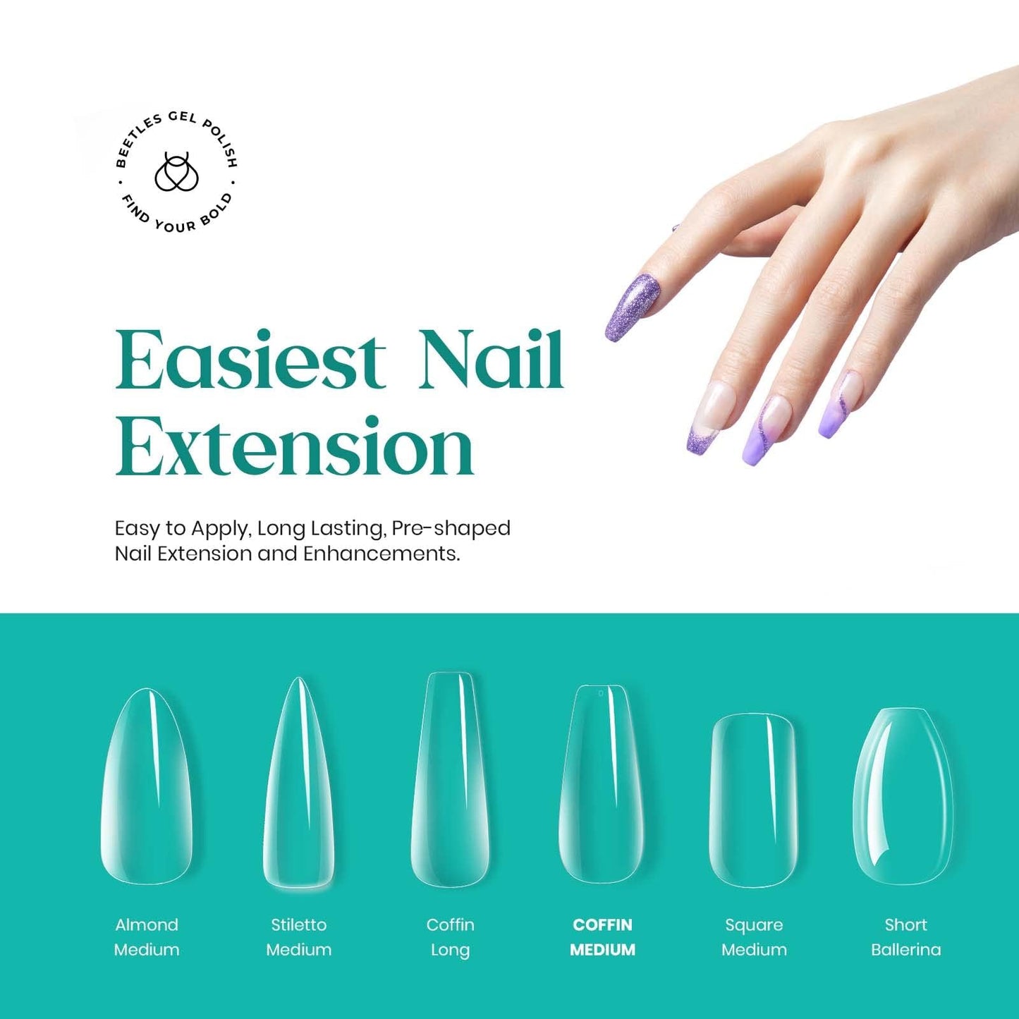 Beetles Gel Nail Tips 500Pcs Medium Coffin Pre Shaped Clear Full Cover False Nails Press on for Gel Art Polish Soak Off Lamp Easy Nail Extensions Acrylic