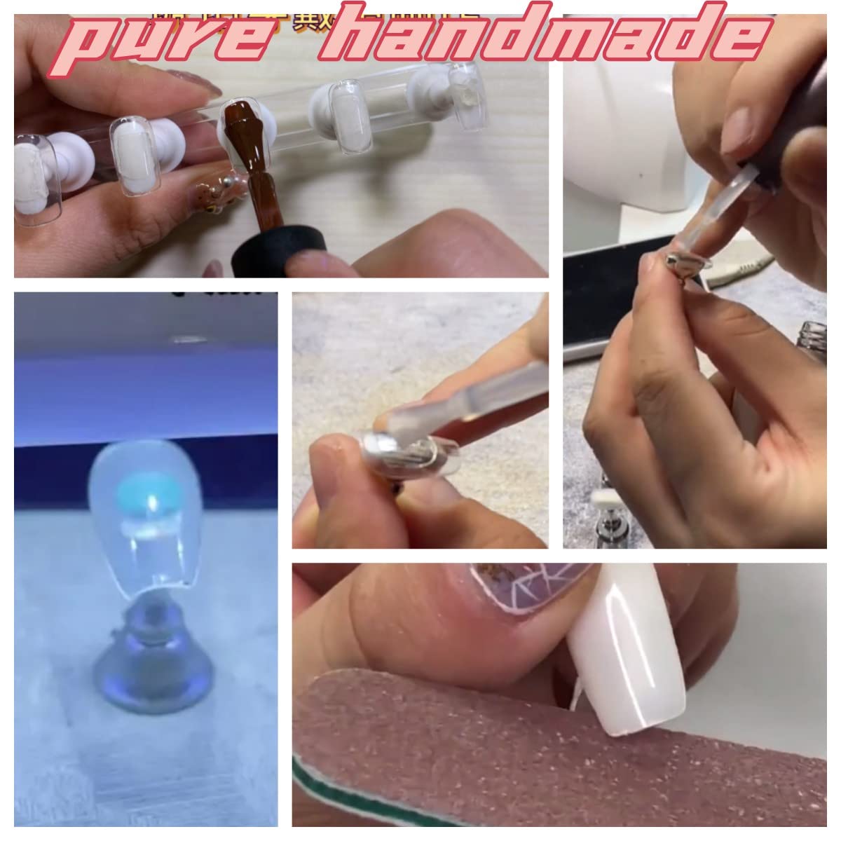 False Nails: Press on Nails Pure Handmade Designer Bridal Nail Reusable Fake Nails Luxury Rhinestones Stick on Nails French Tip Nail with Gifting Box for Brides & Party Lovers(Q007, M)