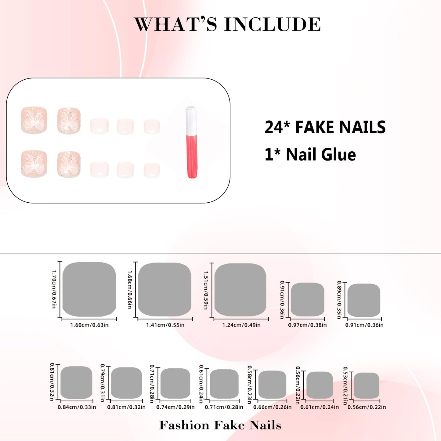 IMRAIN White Press on Toenails Short Square Fake Toe Nails Glitter Cute Summer Acrylic False Toenails Full Cover Glossy Glue on Toe Nails for Women Girls 24Pcs