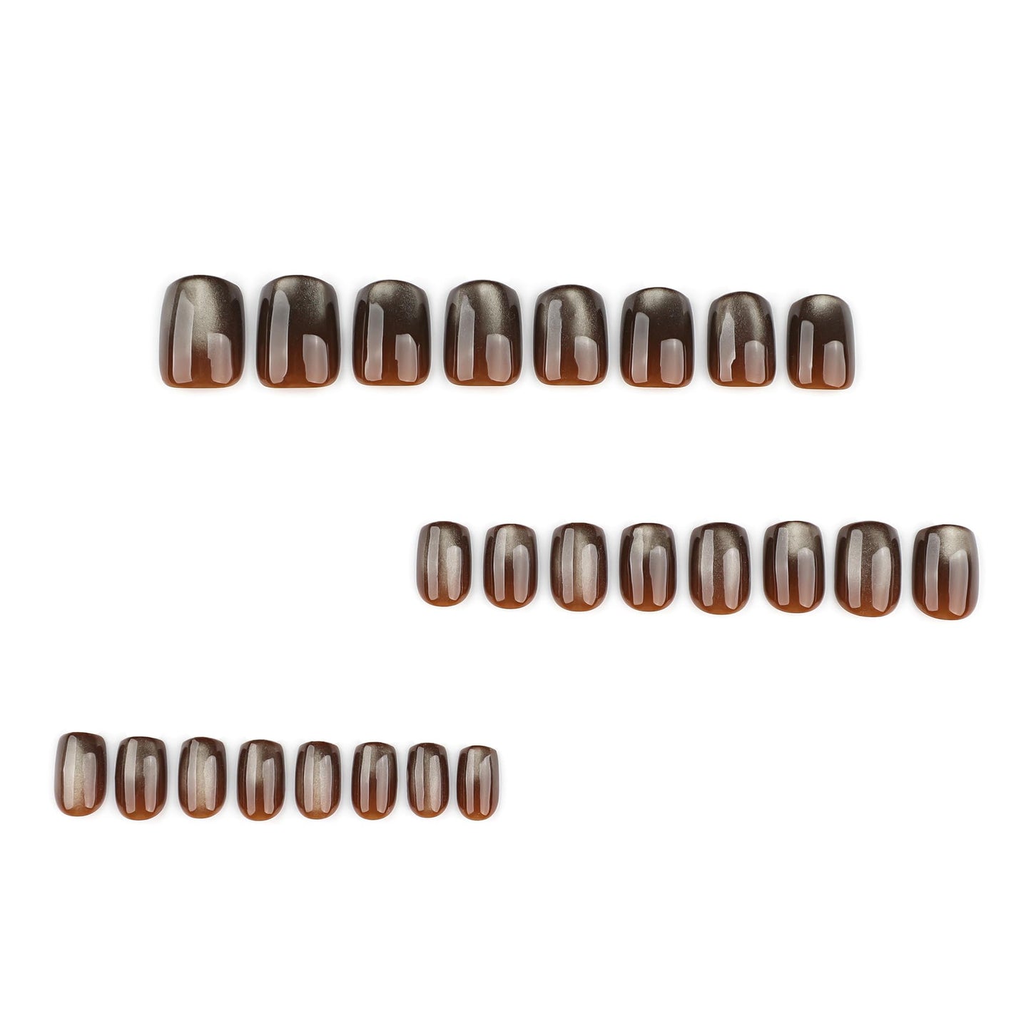 XZMeiLun Glitter Brown Cat Eye Press On Nails Short Round – Fall Caramel Color, Gel-Infused Acrylic Reusable Fake Nails w/Adhesive Tabs & Glue, Salon-Quality Cute Press-Ons for Women Girls Gift
