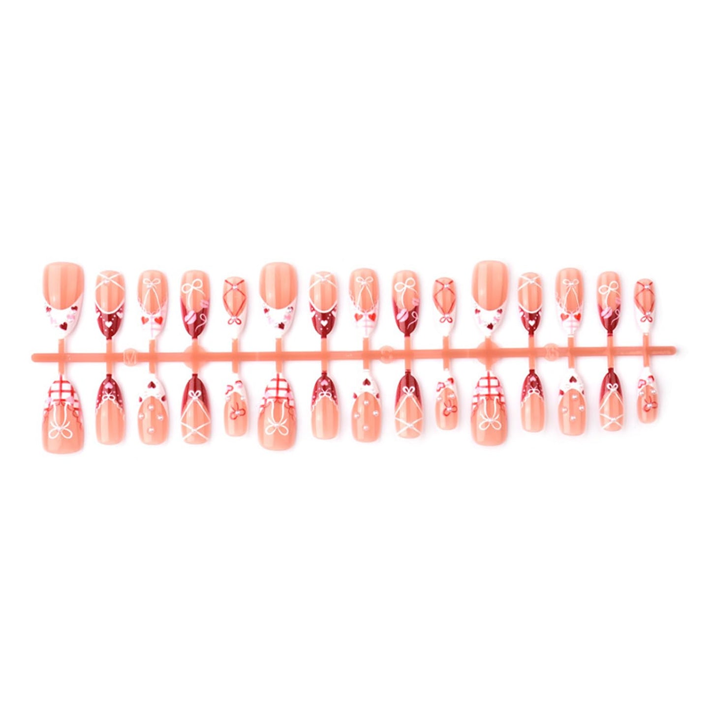 30pcs Valentine's French Tip Press on Nails Medium Almond Fake Nails 3D Exquisite Painted Bow and Heart Nail Art Tips Cute Acrylic Nails Kit Pink Love Pearl Full Cover Glue on Nail for Women DIY