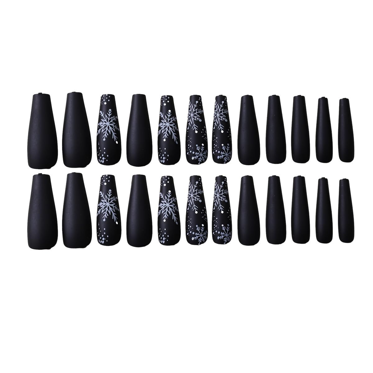 Christmas Press on Nails Long - Coffin Fake Nails with Snowflake Stripes Design - Black Full Cover Stick on False Nails -for Women 24 Pcs