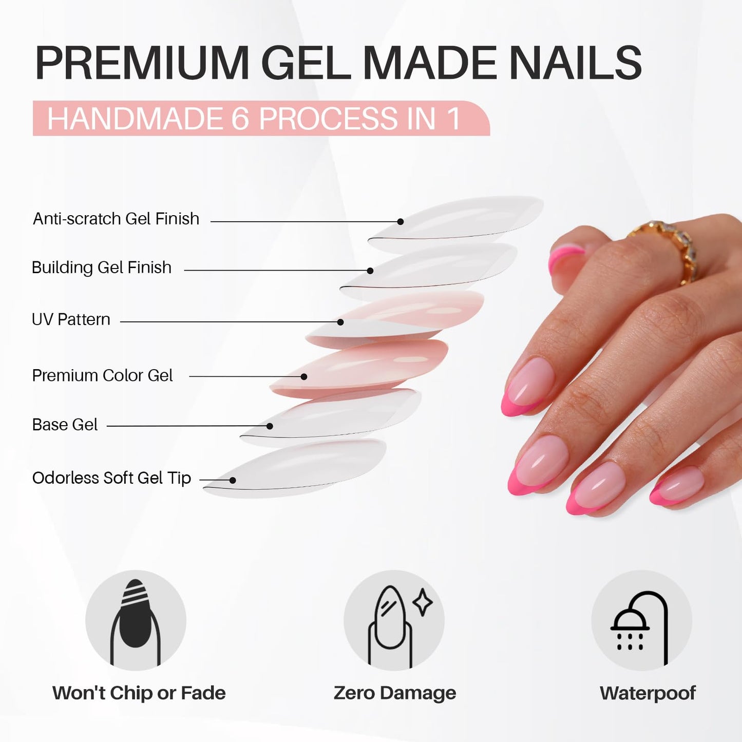 Pink French Tip Press on Nails Almond - SHANGMENG Soft Gel Valentines Press on Nails Short for Women Gift, Naturally Fit Glue on Nails in 16 Sizes - 32 Reusable Fake Nails Kit with Glue, Dolce Pink