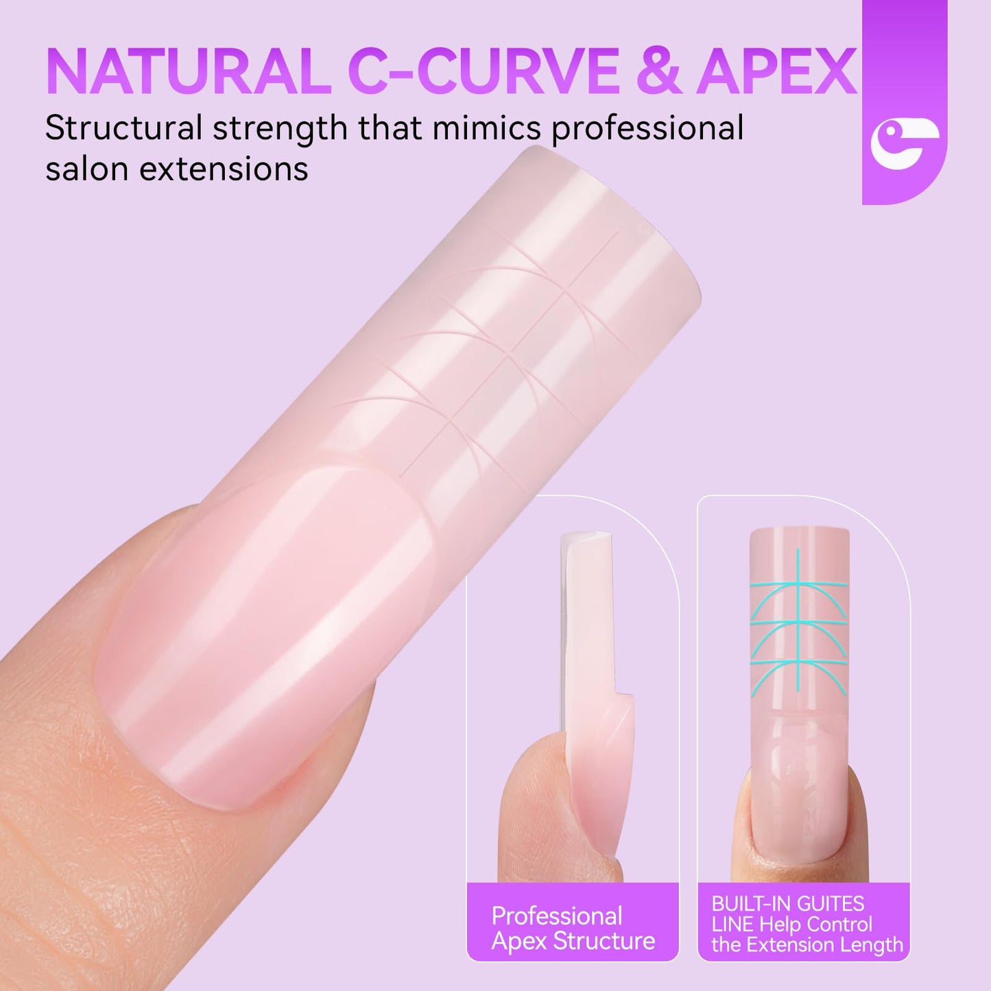 Gelike EC Dual Forms for Builder Gel: Square Space French Dual Nail Form Work with Polygel and Extension Gel - 15 Sizes 120PCS Reusable 20+ Times Clear 3D Acrylic Molds Kit with Straight Side C-curve