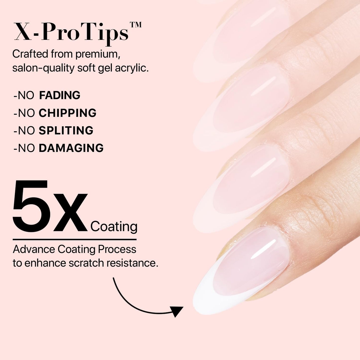 SXC Cosmetics French Tip Press On Nails – Pink Series, Medium Almond Fake Nails X-Pro Tips Starter Kit | 150PCS, 15 Sizes, 5 Styles
