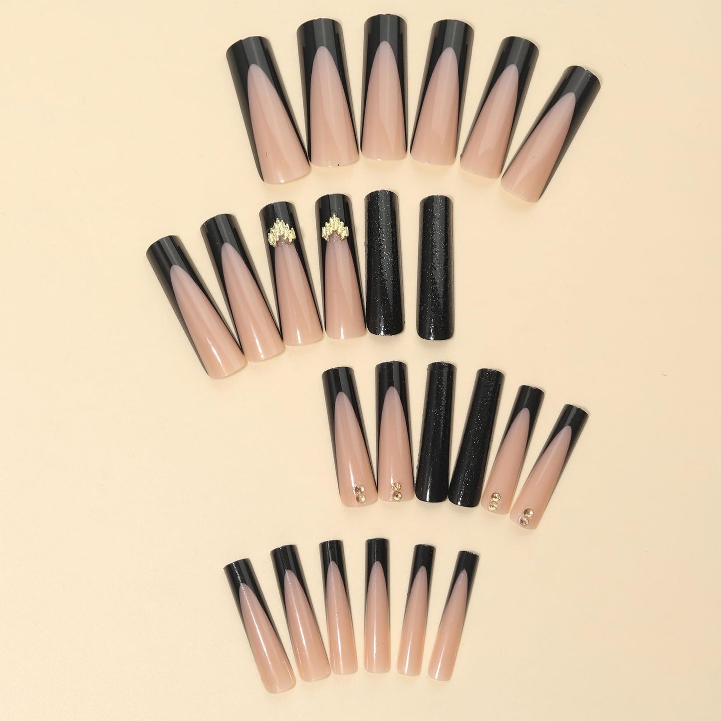 Press on Nails Extra Long - Aegenacess Square Press On Nails with 3D Heart and Rhinestones, Nude French Tips Y2K Fake Nails with Glue Sticker, Handmade 24 pcs Stick On Nails False Nail in 12 Sizes