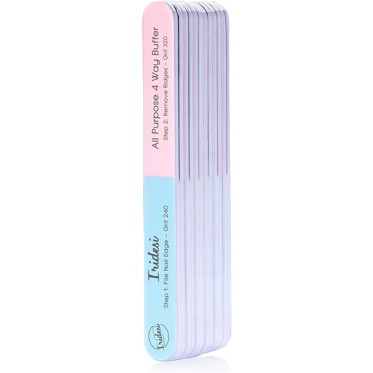 Iridesi 4 Way Finger Nail File and Buffer, Emery Boards For Natural Nails, 4 Fingernail Files in 1, Professional Filer Board and Shiners, 7 Inches Long, Salon Supplies Buffers Shine Kit, 12 Pack