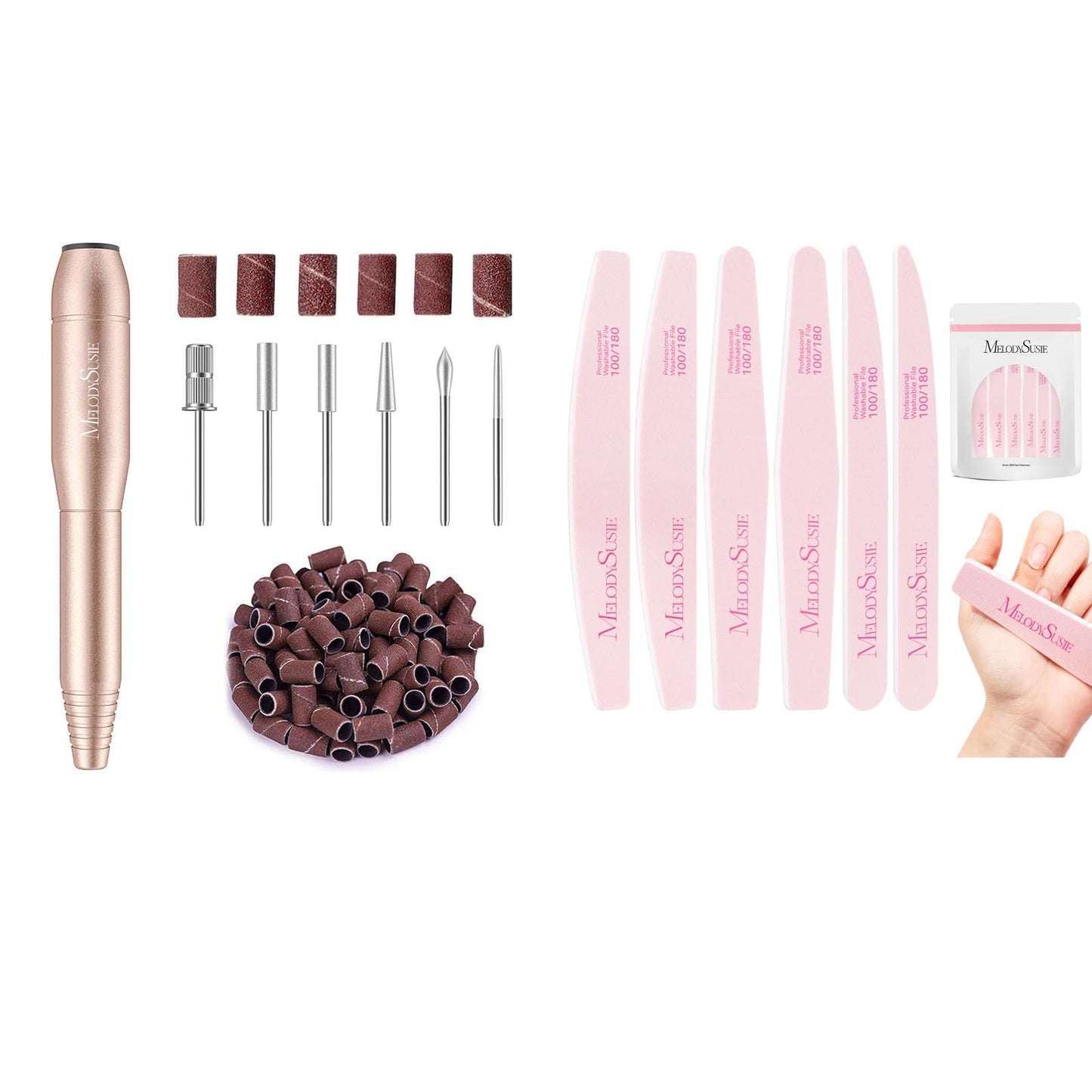 MelodySusie Pen-Shaped Portable Nail Drill with AC Adapter with Nail File Kit