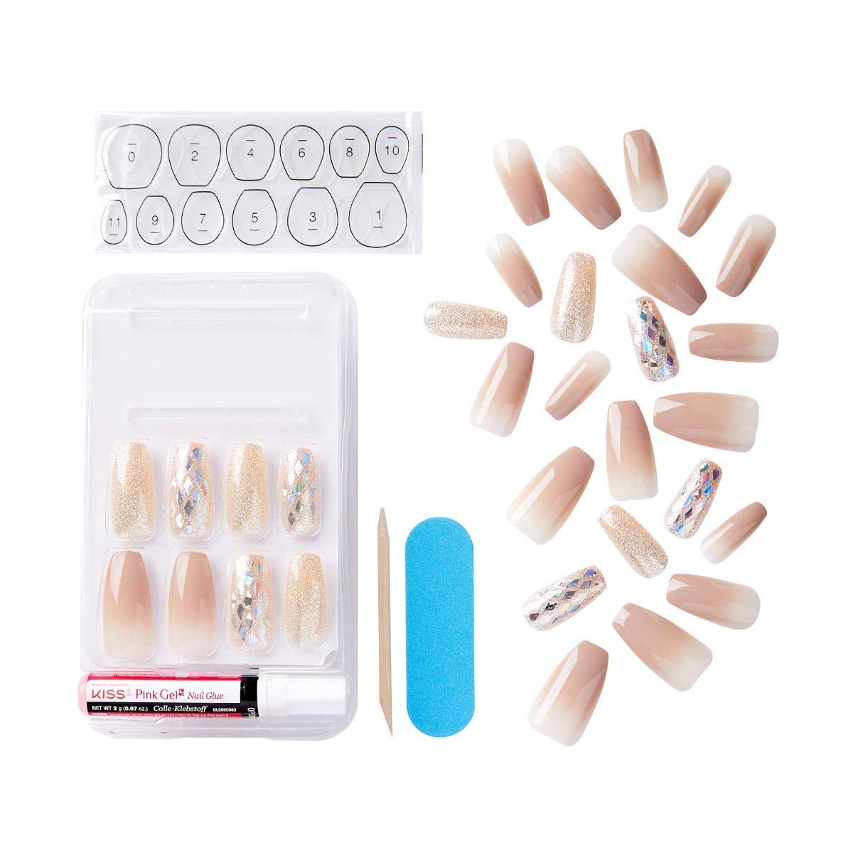 KISS Gel Fantasy Ready-to-Wear Press-On/Glue-On Nails Kit, Long Length, Style “Hard To Forget”, with 24 Mega Adhesive Tabs, Pink Gel Glue, Manicure Stick, Mini File, and 28 Fake Nails,
