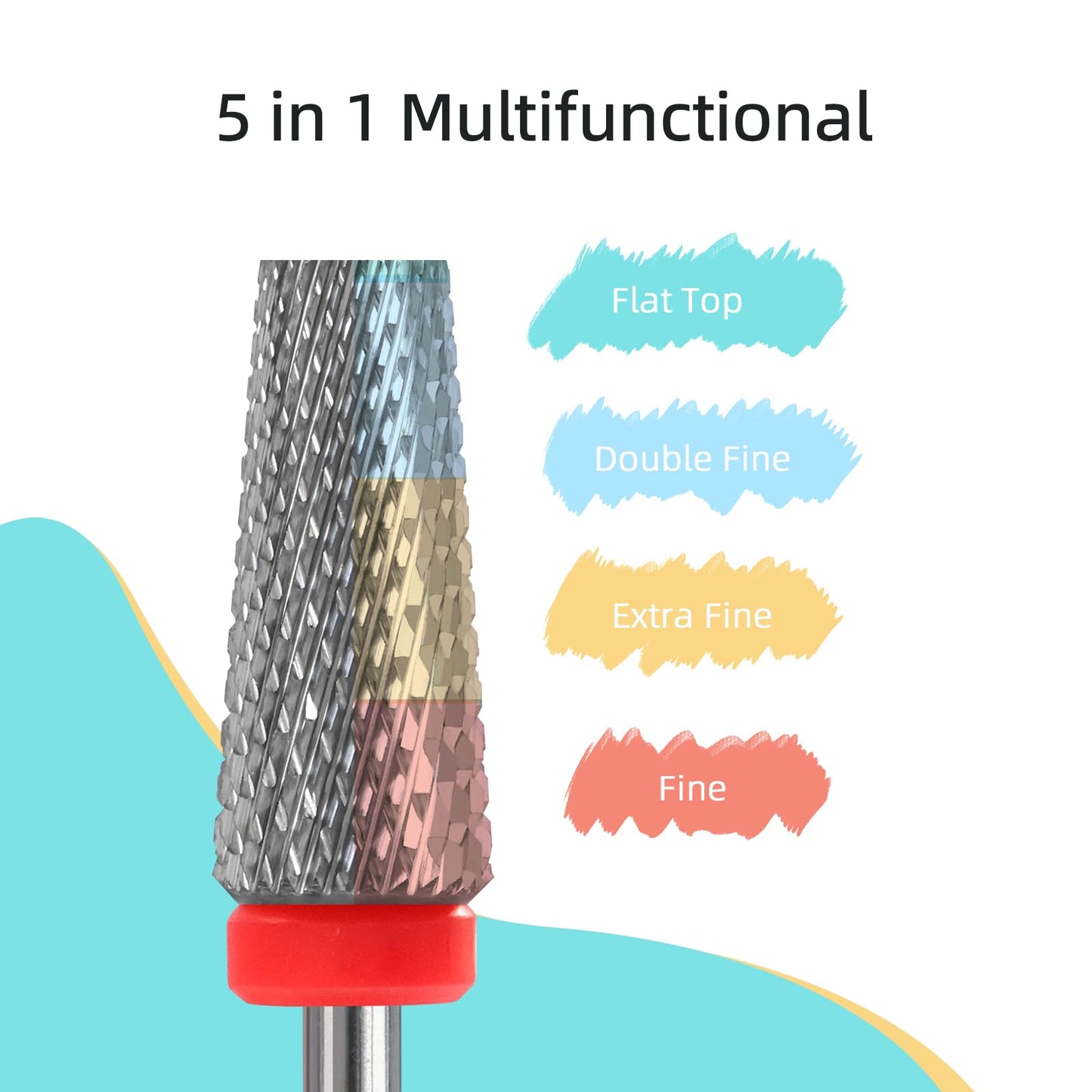 HYTOOS Flat Top 5 in 1 Nail Drill Bit Professional Tungsten Carbide Cross Tapered Nail Bits 3/32" 2 Way Electric File Nail Drill Accessories Manicure Gel Polish Removal Tool F