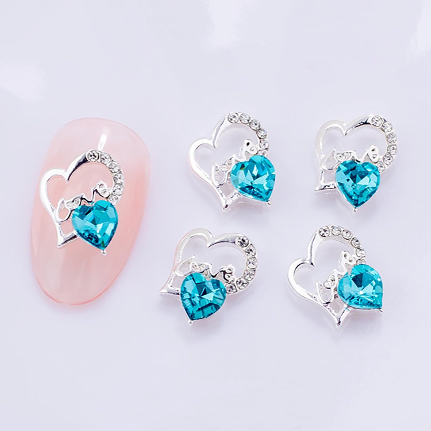 SILPECWEE 30pcs Heart Nail Gems Charms Gold Silver Nail Rhinestone Jewels Studs 3D Nail Crystals Charms Diamond Flat-Back Nail Art Decoration for Valentine's Day DIY Craft Making Jewelry