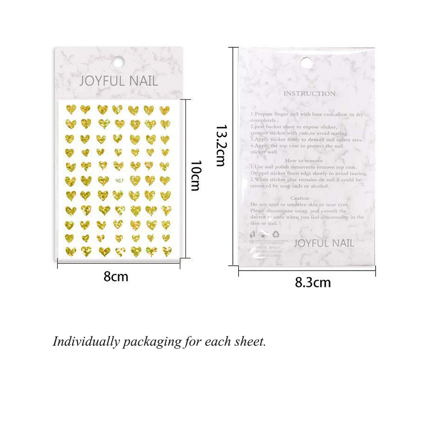 15 Large Sheets Hearts Nail Stickers for Women Girls Kids - 3D Self Adhesive Heart Nail Decals for Natural Fingernails and Acrylic Nails Heart Nail Decor for Nail Art Design DIY Nail Decoration