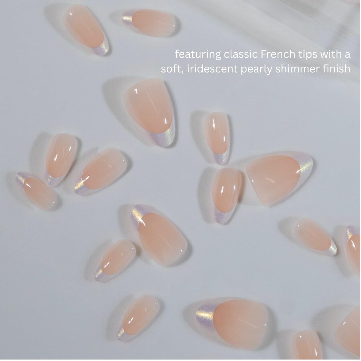 LAMIMOSA 32Pcs French Tip Press on Nails Short Almond - Soft Gel Fake Nails in 16 Sizes, Reusable Semi-Transparent Glue on Nails Kit, TWILIGHT FRENCH