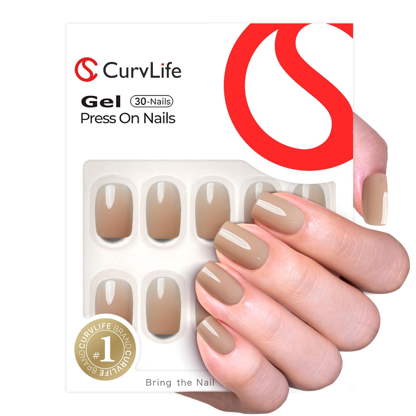 CurvLife Press on Nails Short Square Acrylic Fake Nails with Apricot Design Full Cover False Nails Glossy Nude Glue on Nails Artificial Stick on Nails for Women (Bare Bloom)