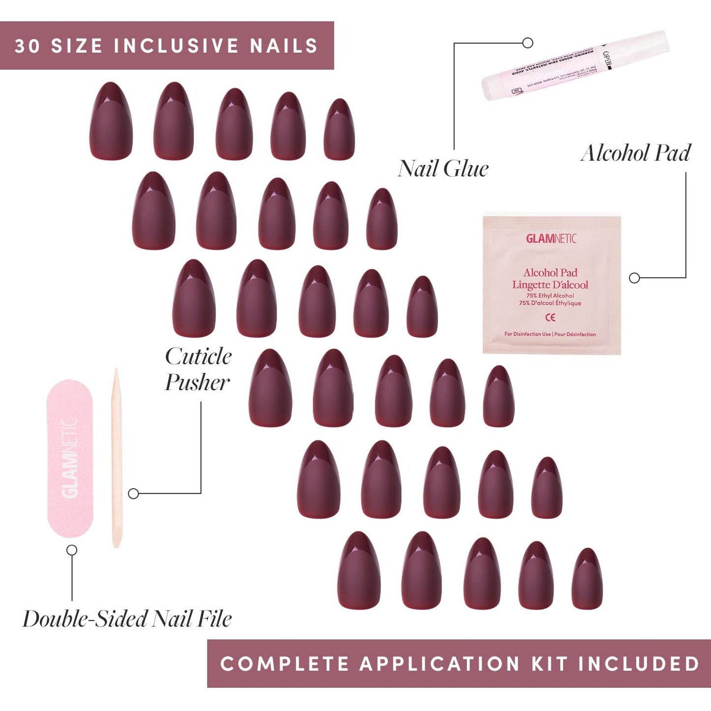Glamnetic Press-On Nails Bundle - Terra & Merlot | Matte Short Almond Brown Nails with Glossy French Tips | Matte Short Almond Dark Red Nails with Glossy French Tips | Reusable, Salon-Quality Nail Kit