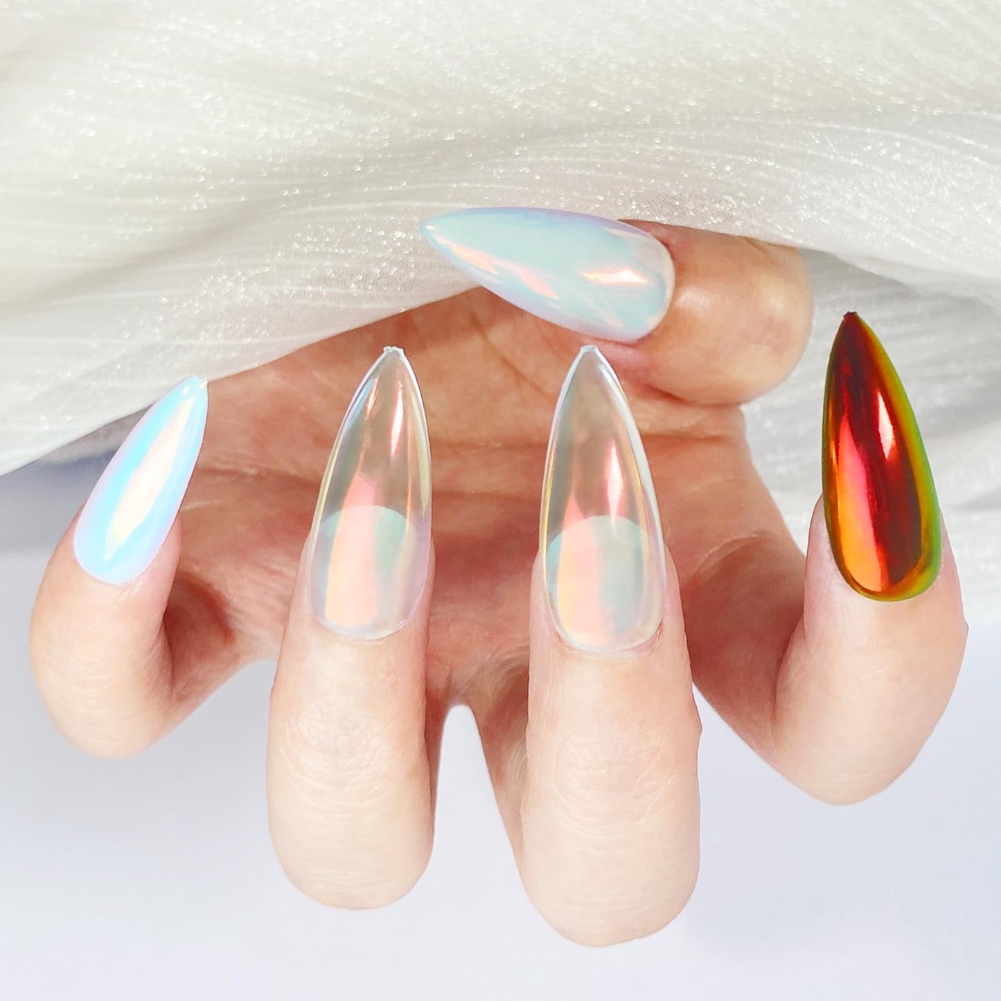 FNNZ Unicorn Chrome Nail Powder, Aurora Unichrome Mermaid Aurora Nail Powder Pigment Pearlescent Nail Art Glitter Decoration for Home DIY Nail Salon Manicure - Sunset Glow