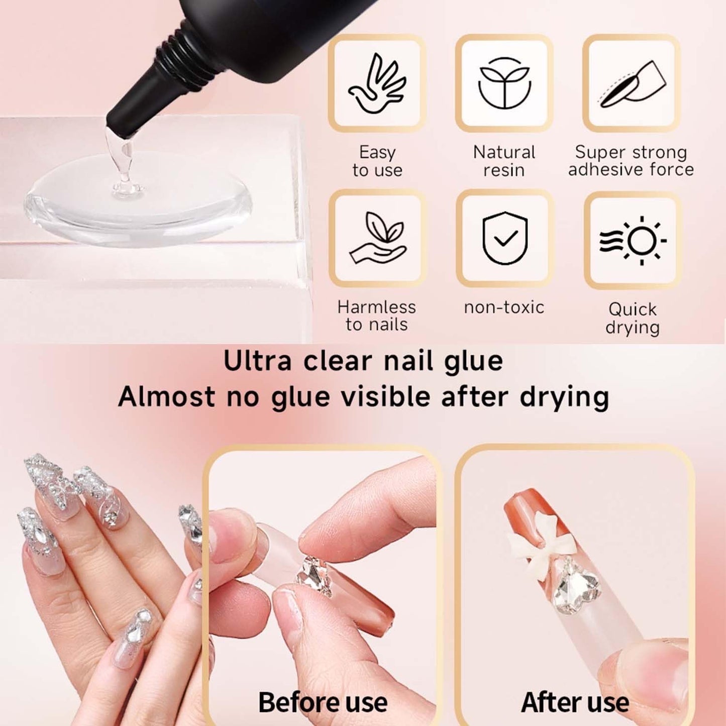 Gosojam Nail Glue & Remover Kit, Semi Solid Nail Glue Gel 10g for Press On Nails, Nail Glue Remover 20ml Pinpoint Precision Tip, Quick Dry No UV Light Needed, Tools for False Nail Tips