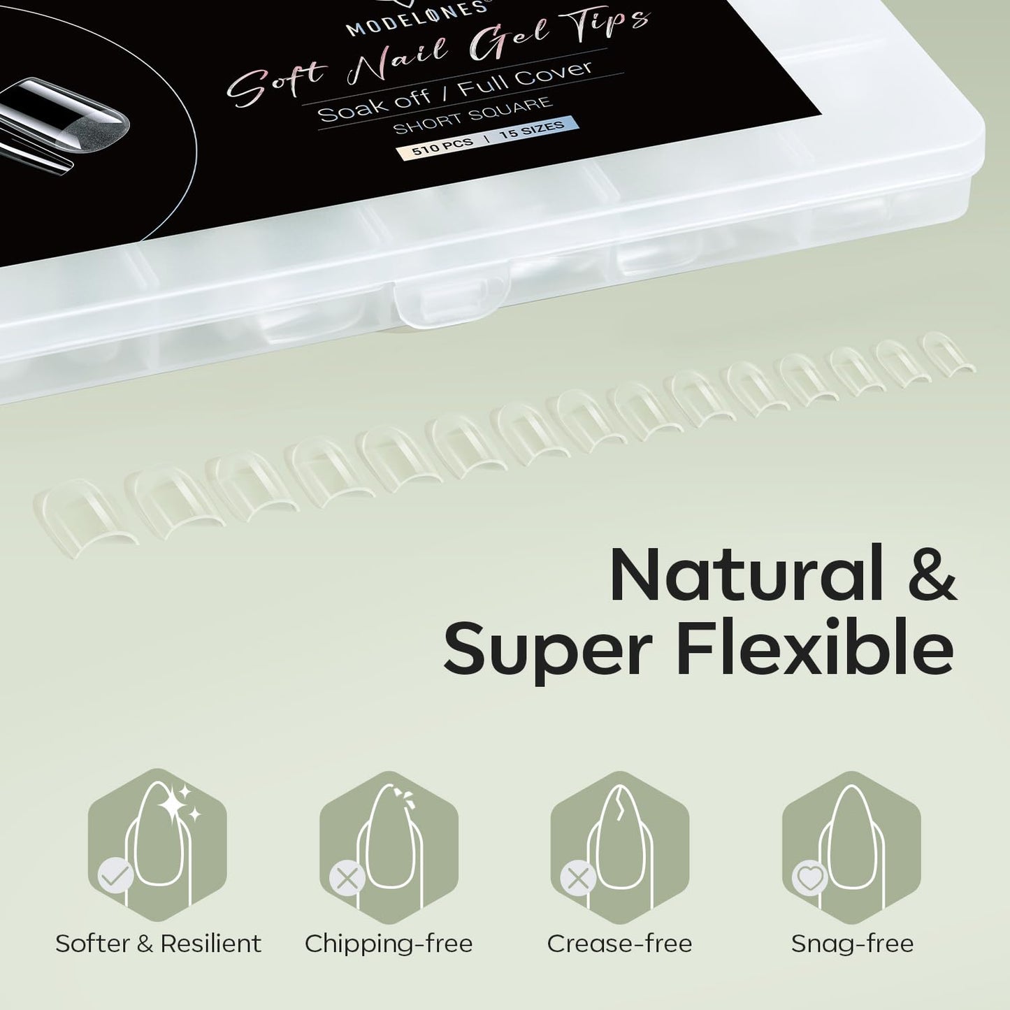 Modelones Short Square Nail Tips - 510Pcs Gel Fake Nail Tips Pre-shaped Half Matte Full Cover Clear Acrylic Gel Kit False Press on Nails for Extension DIY Salon 15Sizes