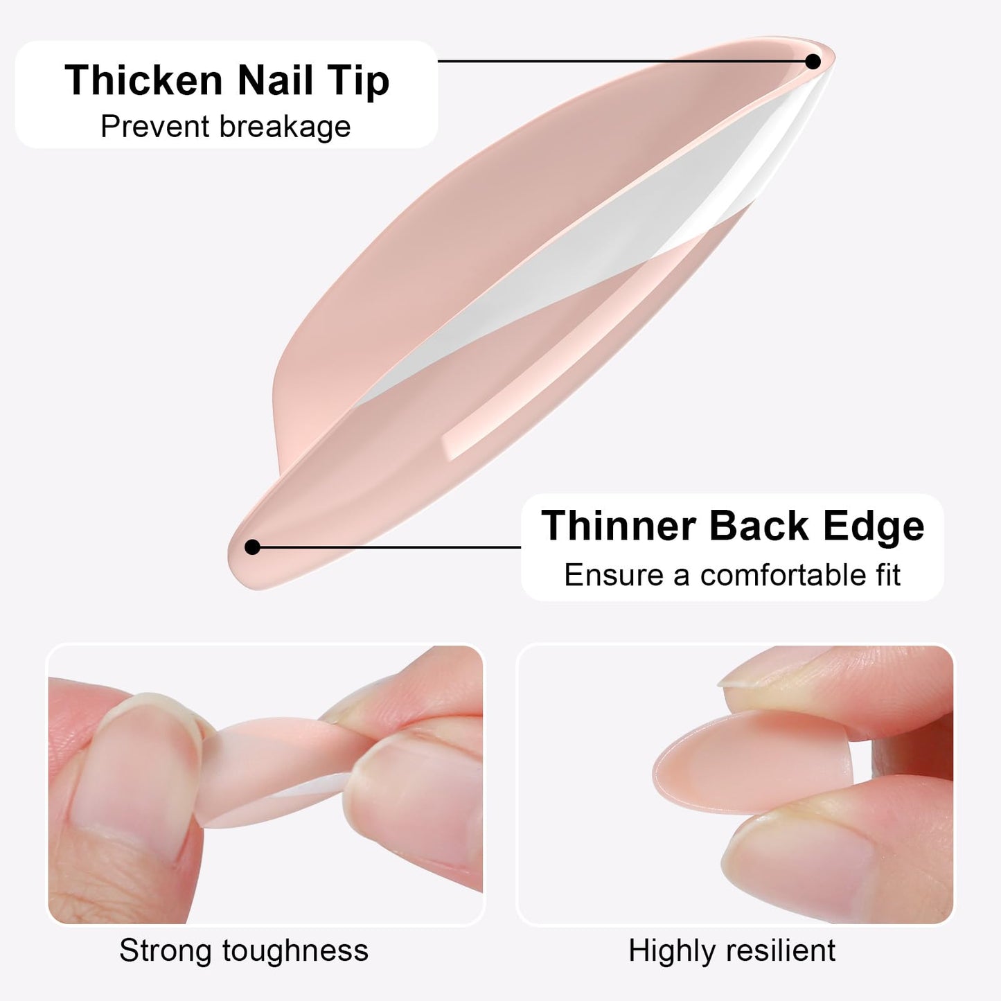 OIFEN Almond Press On Nails Short Fake Nails with Glue, Glossy Reusable Stick on Nails in 16 Sizes, Classic French & French Black Tip