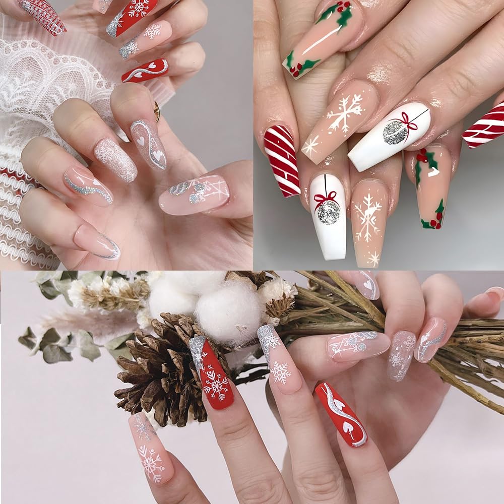 Christmas Glitter Nail Art Stickers Christmas Gold 3D Self-Adhesive Nail Stickers Sliver Snowflake Xmas Winter Nail Decals Nail Art Design Supplies for Women Nail Decoration