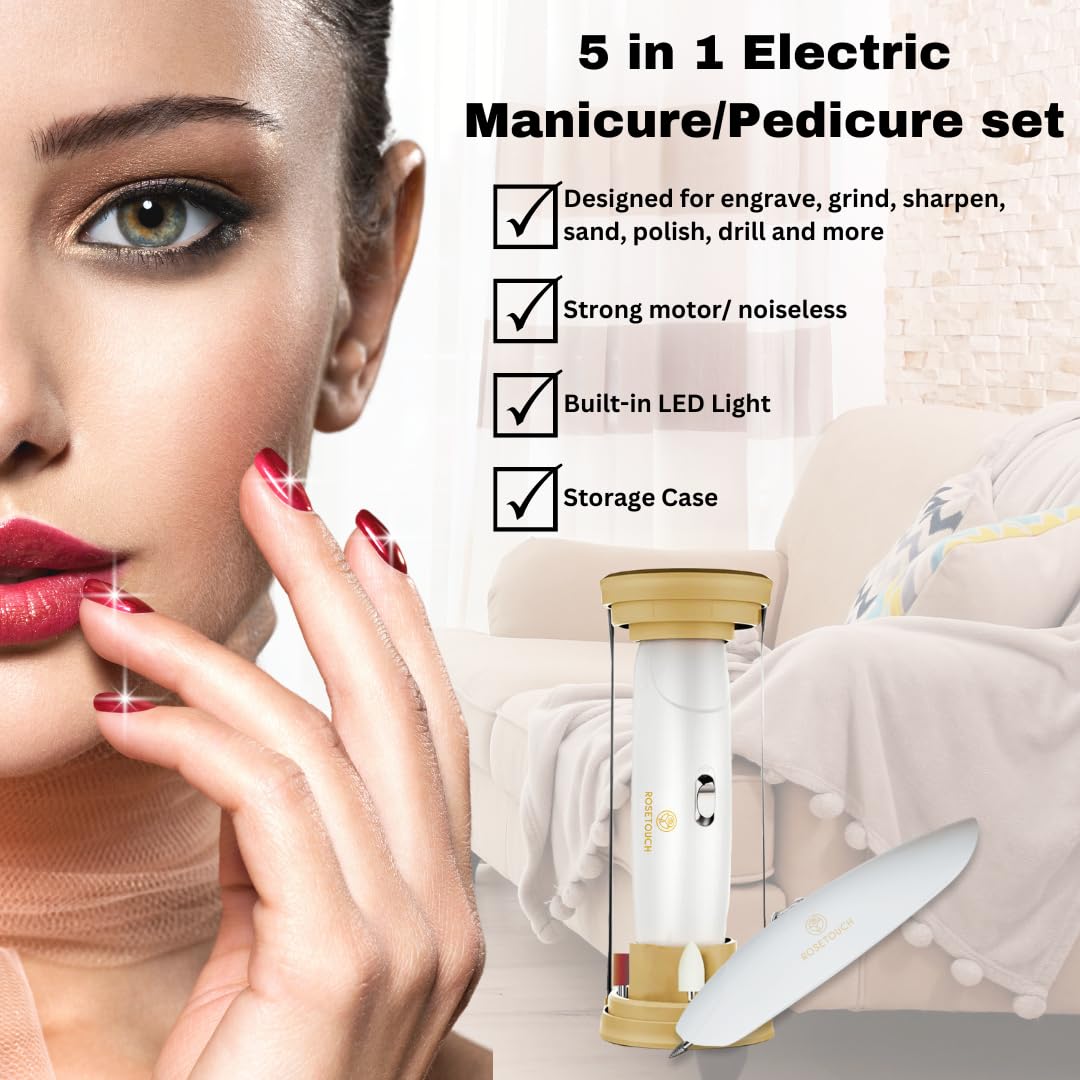 Professional Acrylic Manicure Pedicure Kit, Electric Nail File Set, Cordless Electric Nail Drill Machine, Hand Foot Care Tool for Nail Grind Trim Polish(Gold)