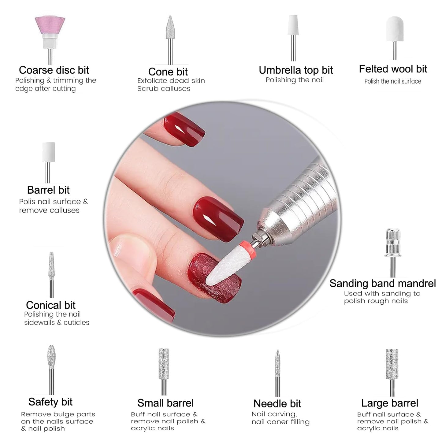 Electric 45000RPM Nail Drill Machine Rechargeable Portable Nail File Electric DIY Nail Drill Kit with Smart LCD Screen for Gel Nail Manicure and Pedicure Reflective Body etc(White)