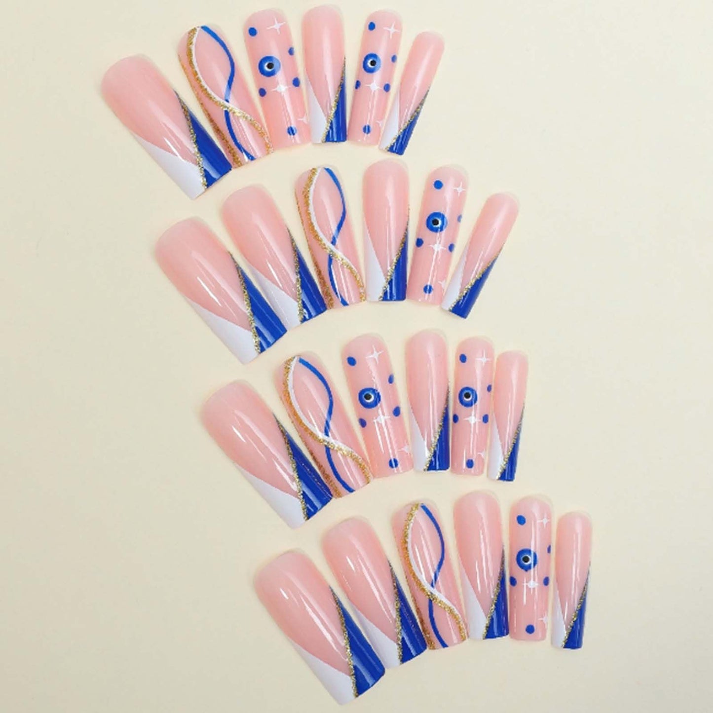 YoYoee Blue Ballerina Nails Tips French False Nails Long Square Press on Nails Swirl Fake Nails for Women and Girls 24PCS