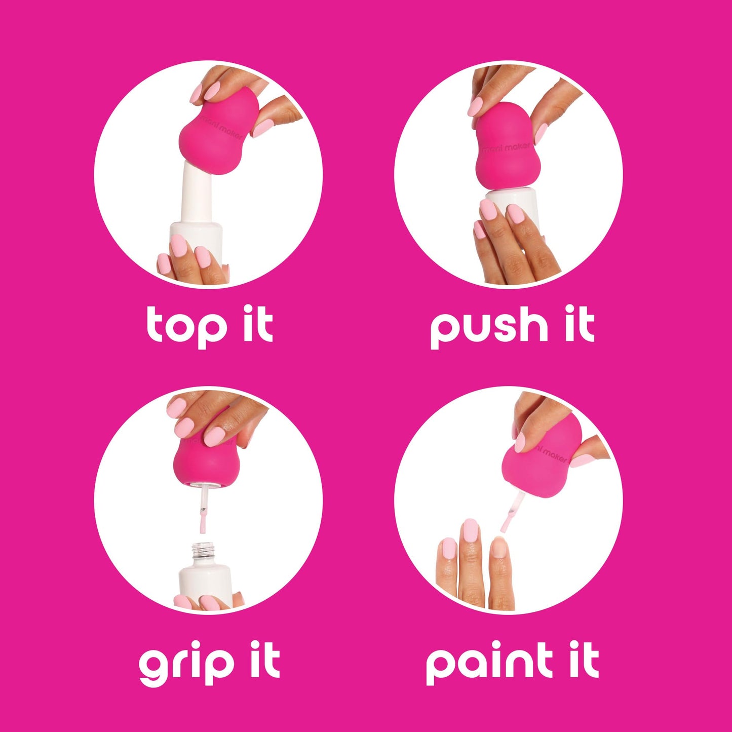 Mani Maker Universal Nail Polish Grip for Precision Painting Perfect for DIY Manicures, Nail Artists, and Professionals - Easy to Use, Suitable for Righties and Lefties - 4 Fun Colors (fuchsia)