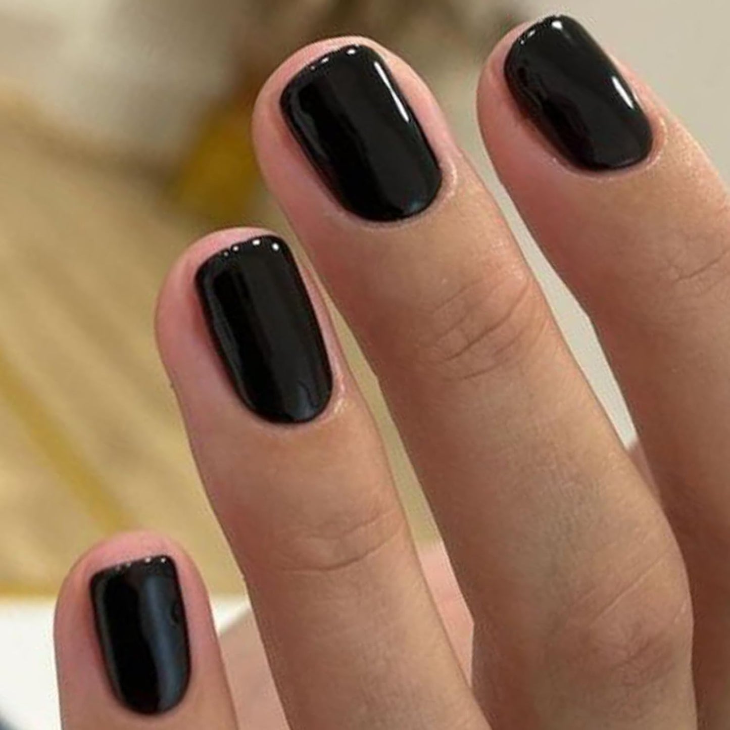 GLAMERMAID Extra Short Press on Nails - Pure Black Fake Nails Short Squoval, Pure White Fake Nails Short Squoval, Natural Round Square Glue on Nails Glossy Gel，Reusable Stick on Full Cover Oval Nail