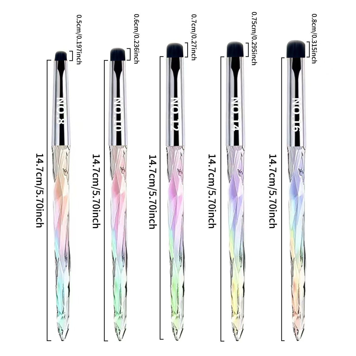 5Pcs Nail French Tip Brush Set, Gel Nail Brushes with Iridescent Gradient Handle, Professional French Manicure Brushes for Gel Polish Petal Texture & Nail Edge Detailing Salon DIY
