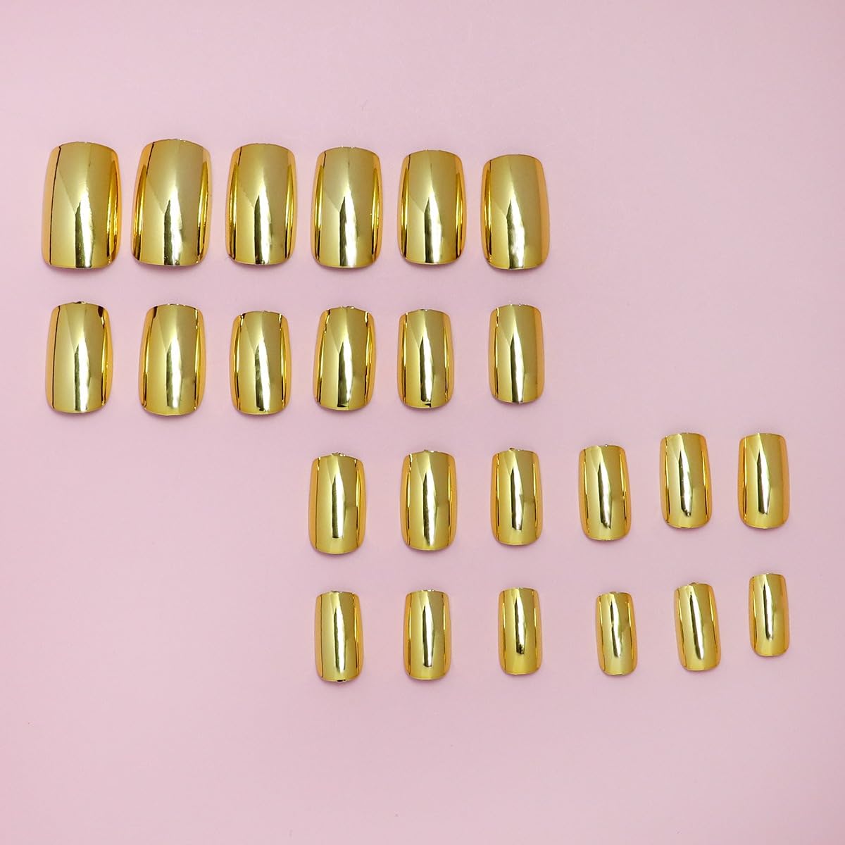 Gold Press on Nails Short - Square Fake Nails with Solid Color Design - Chrome Full Cover Stick on False Nails - for Women 24 Pcs